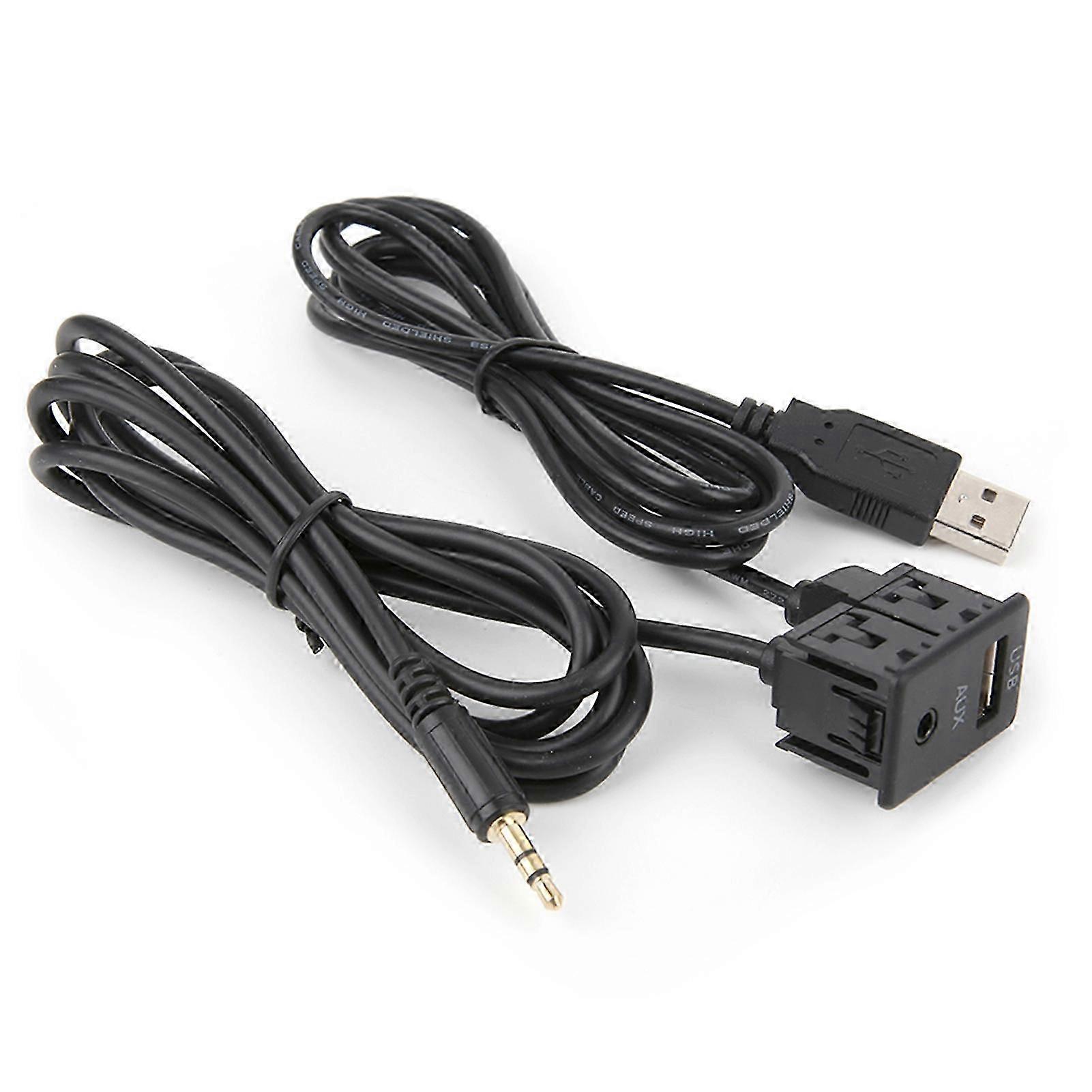 3.5mm AUX Extension Cable Adapter Flush Mount USB Port Headphone Jack Panel Mounting for Vehicles