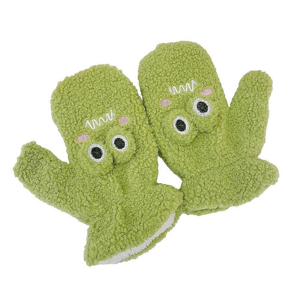 Gloves For Warmth Cartoon Shaped Easy To Clean And Breathable Green Color 22X15CM Full Finger Protector For Children 1Pair