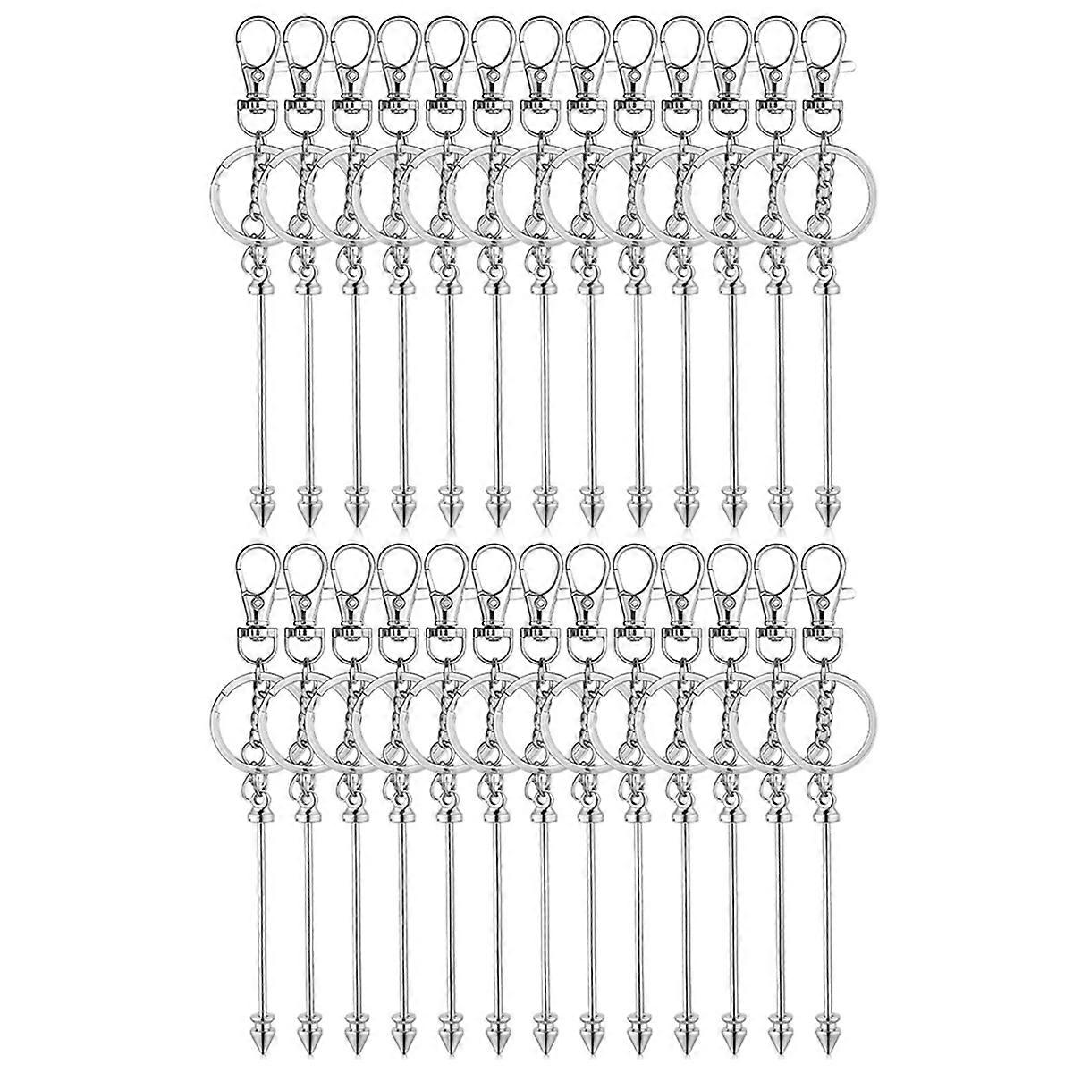 26 Pcs Beadable Keychains, Silver Keychain Making Kit with Beadable Keychain Bar Lobster Clasps Key