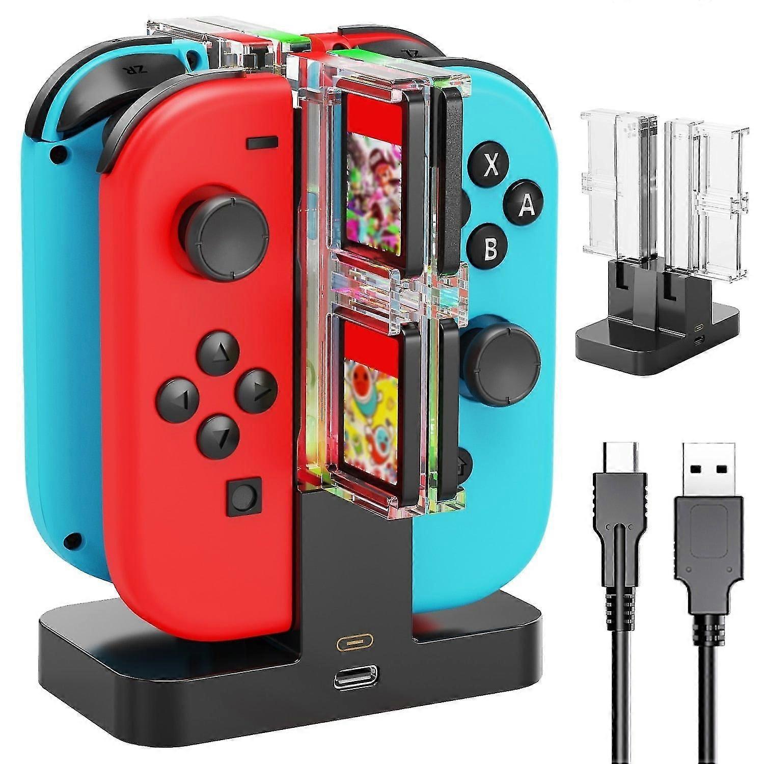 For Switch Joycon Charger Station For Nintendo Switch Pro Controller Charging Dock Led Indicator With 8 Game Card Slot