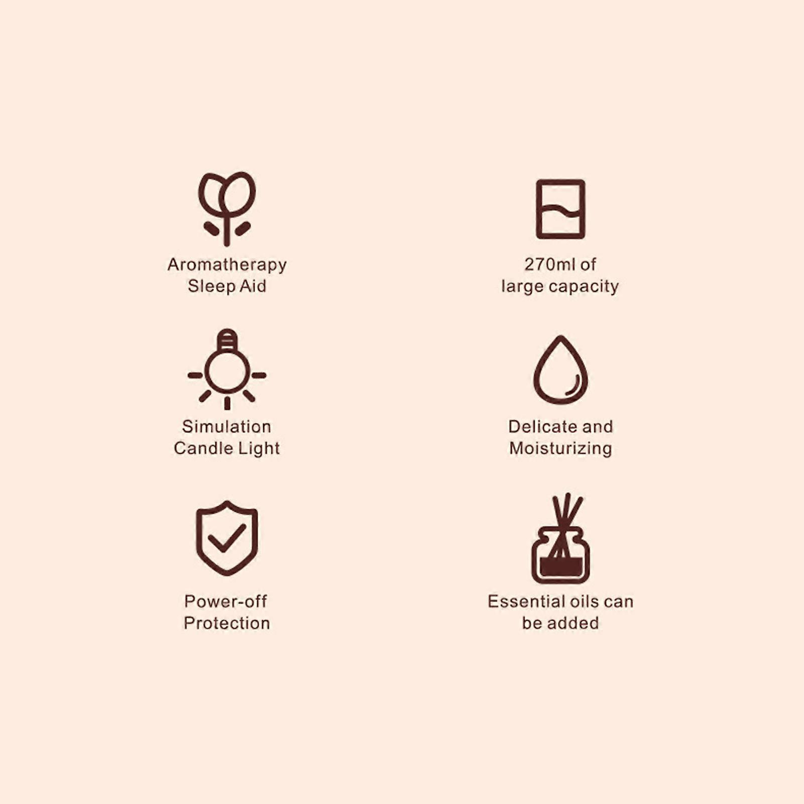 270ml Mist Humidifier Simulated Fireplace Design Power Off Protection Fire Diffuser for Home White 