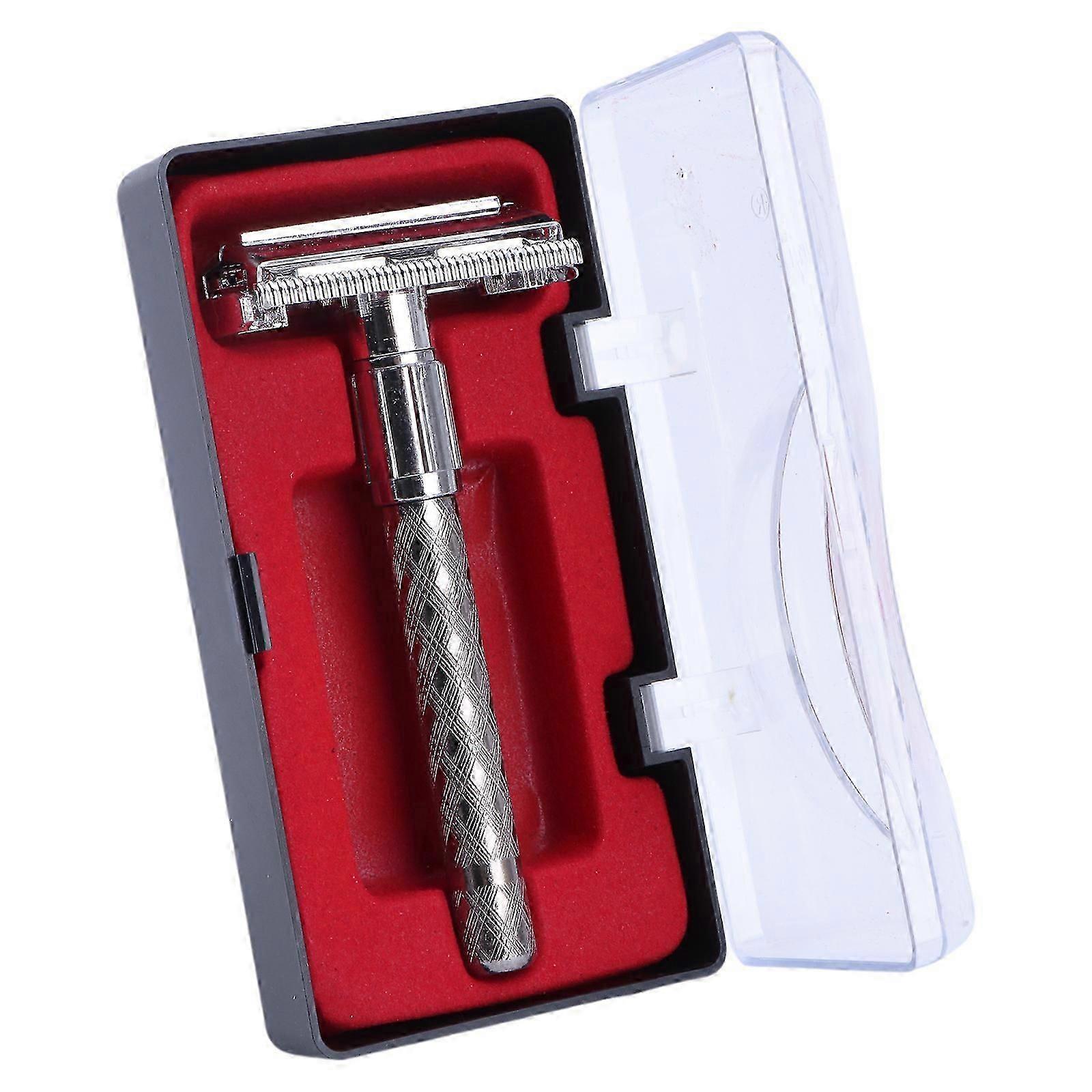 Long Handle Double Edge Safety Razor Holder with Blades Replacement Metal Shaving Razor Handle for Traditional Wet Shaving System