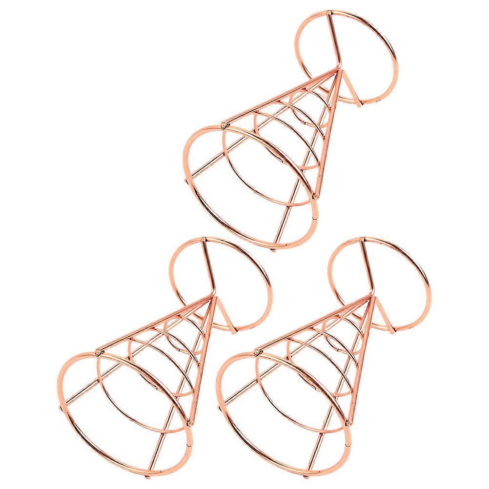 Wire Basket for Restaurant French Fry Stand Holder Storage Cone Golden 14.5X10.5cm 3Pack