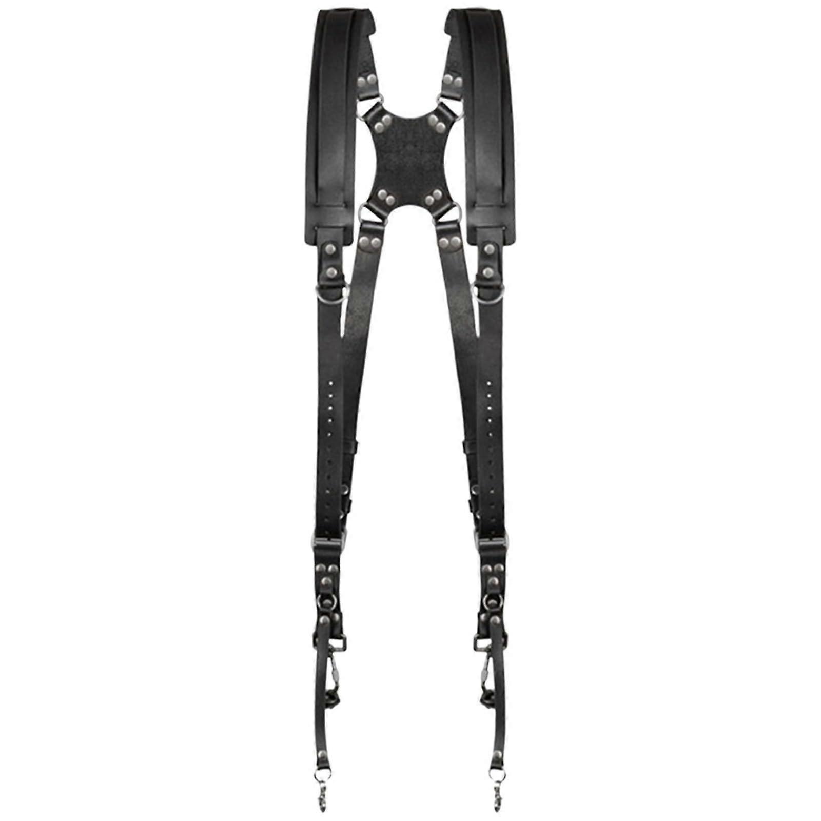 Double Camera Strap Leather Camera Strap, Adjustable Double Shoulder Camera Strap, Portable Photo Equipment (Black) Black