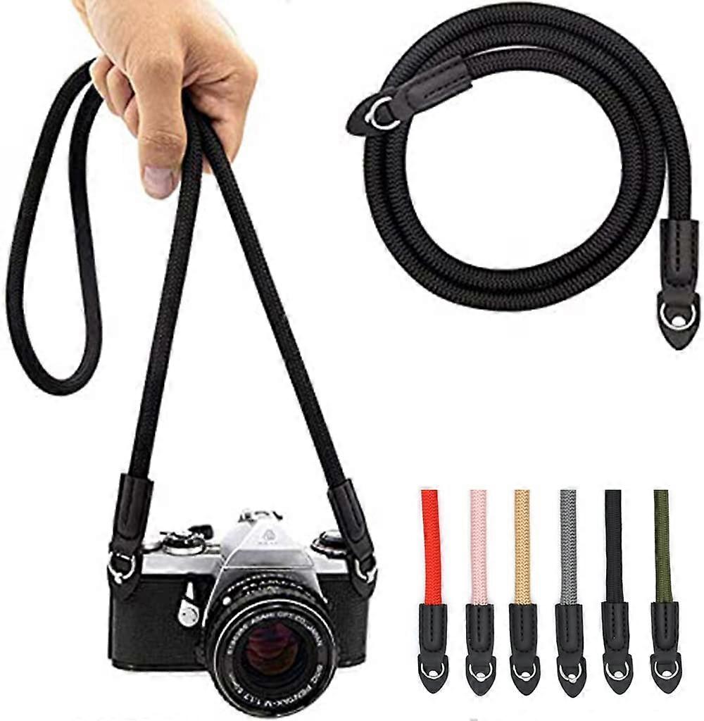 Rope Camera Strap: 100 cm Nylon Climbing Rope Camera Neck Shoulder Strap for Mirrorless/Small Cameras (Black)