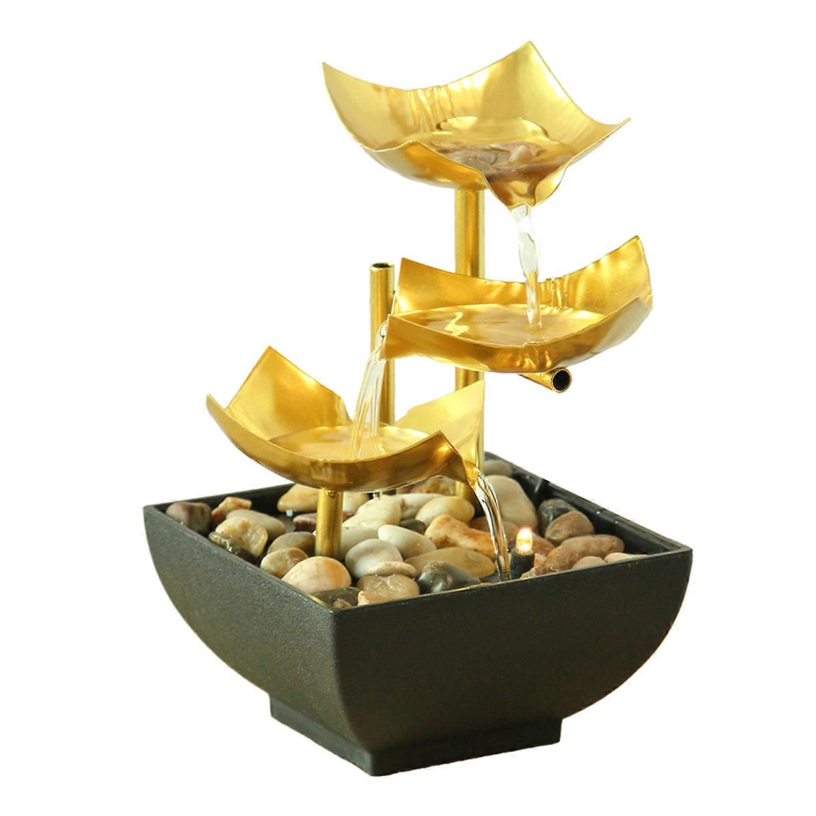 Modern LED Table Fountain With Natural River Stones USB Connection Quiet Water Flows Home Decoration Item Multicolor