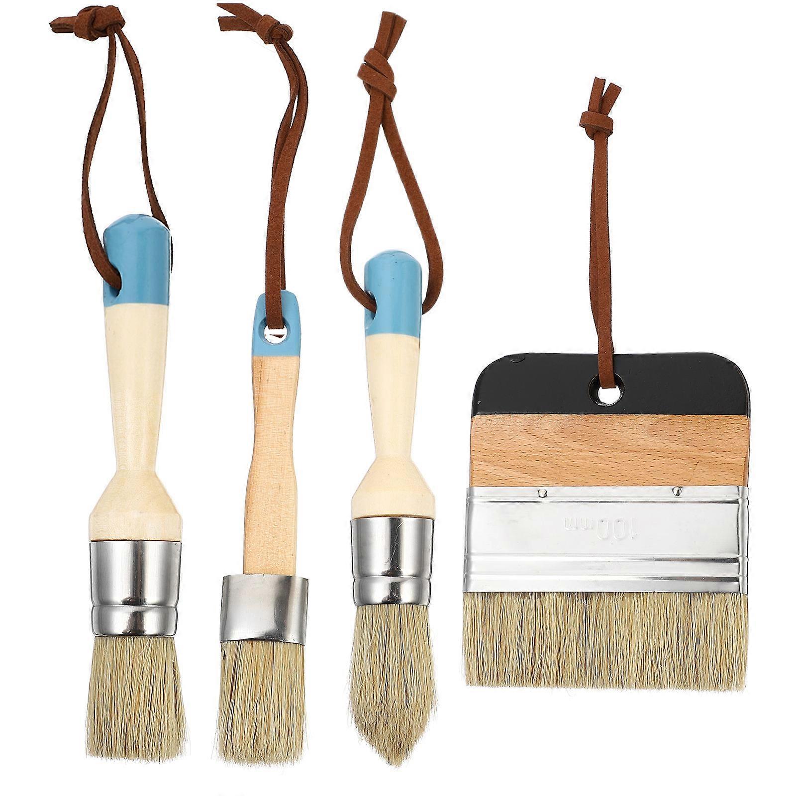 4pcs Durable Flexible Handle Paint Brush Set for Wax Oil Art Home Decor, Comfortable Grip with Lanyard for Easy Storage and Quick Drying