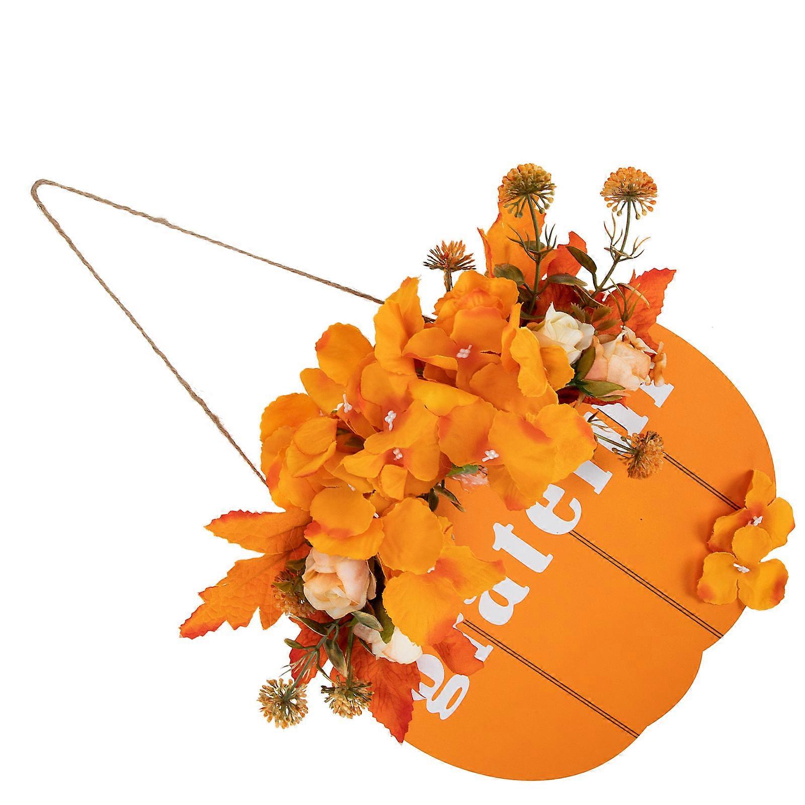 Orange Artificial Wreath for Thanksgiving Decoration with Simulation Hydrangea Garland Synthesis Material