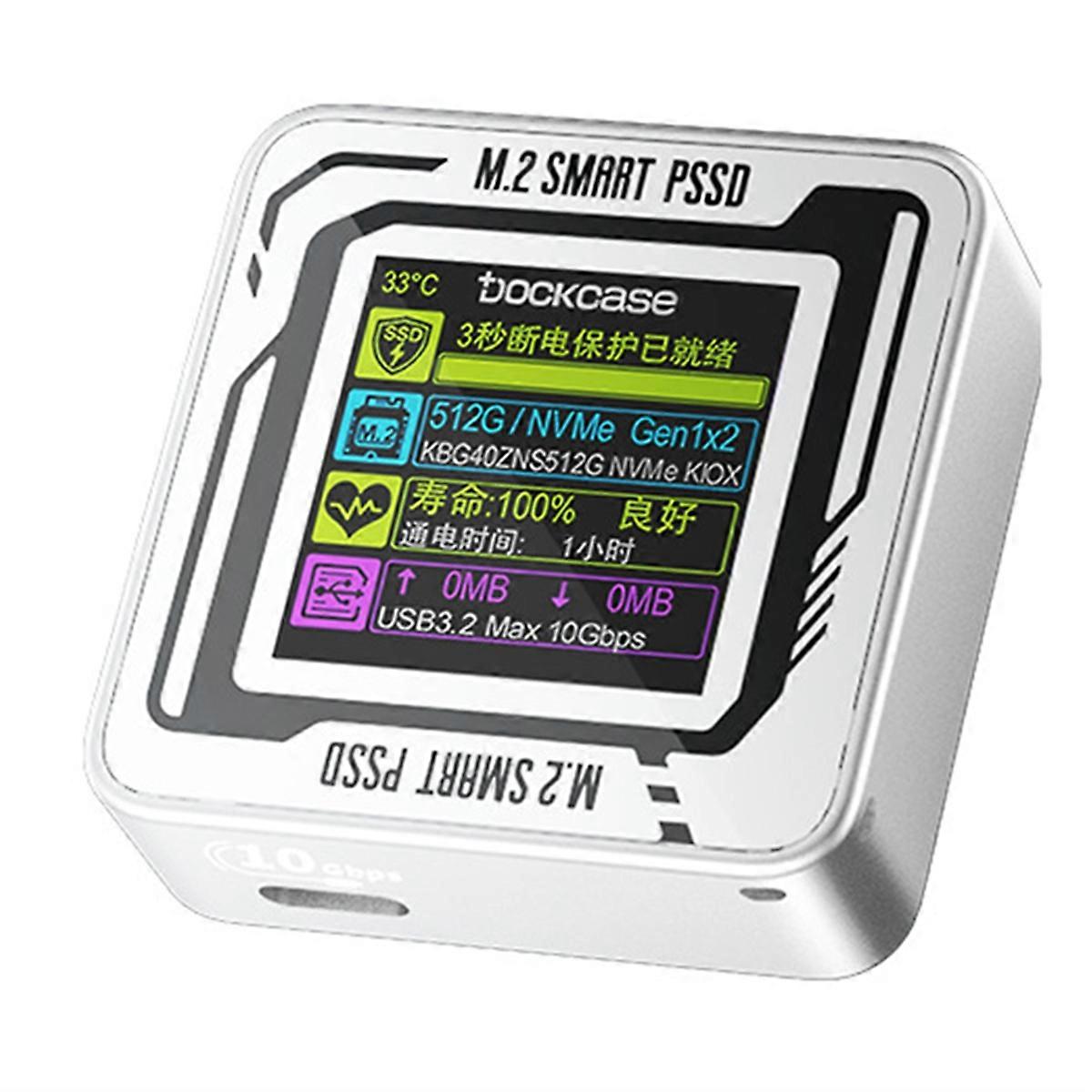 2230 M.2 NVMe SSD Enclosure with LCD Display Screen USB Type-C 3.2 Gen2 10Gbps Silver