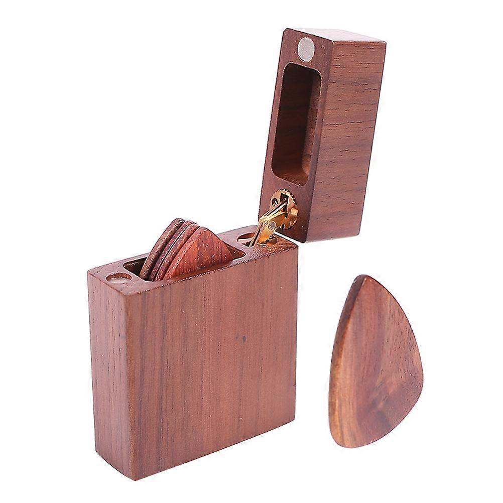 Guitar Pick Holder Luxurious Material Walnut Wood Rectangular Shape For Music Accessories Storage 6.80X5.00X1.90CM 1Set