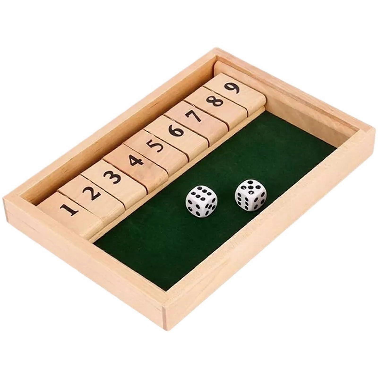 Classic 'Shut The Box Bar' board dice game for 4 players, 9digit dice game, family travel toy, tabletop games, family entertainment box game.