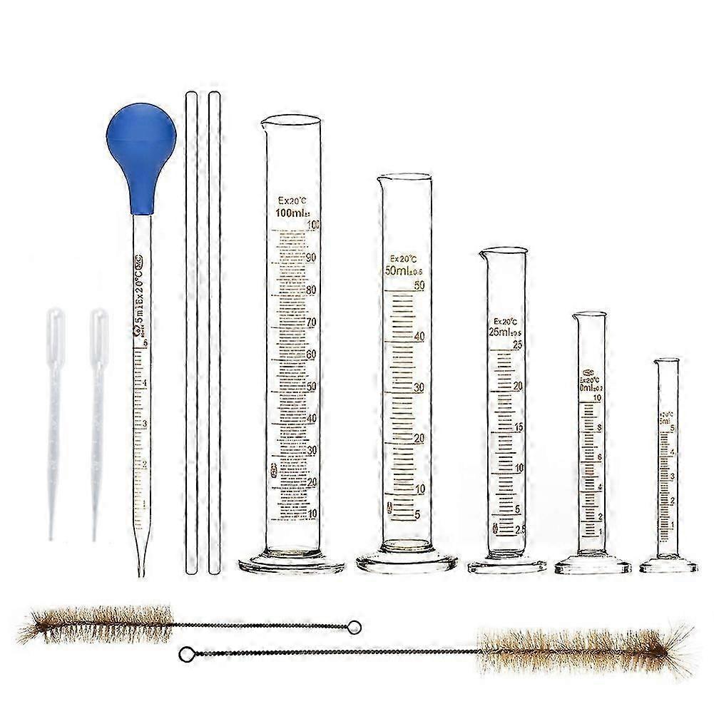Graduated Cylinder Set,Borosilicate Glass Measuring Cylinders in with Pipettes/Stirring Rods/Clean