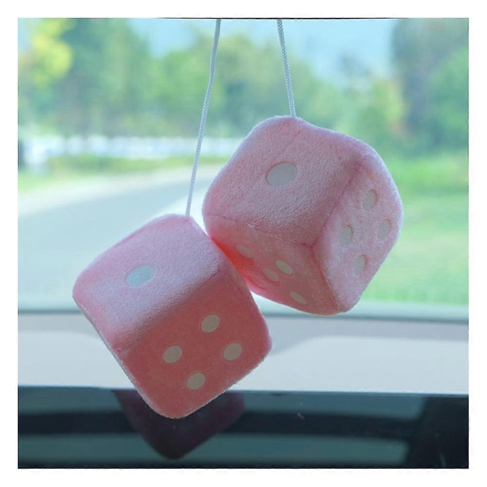 Car Dice Plush Fluffy Cube for Rear View Mirror Pendant Pink