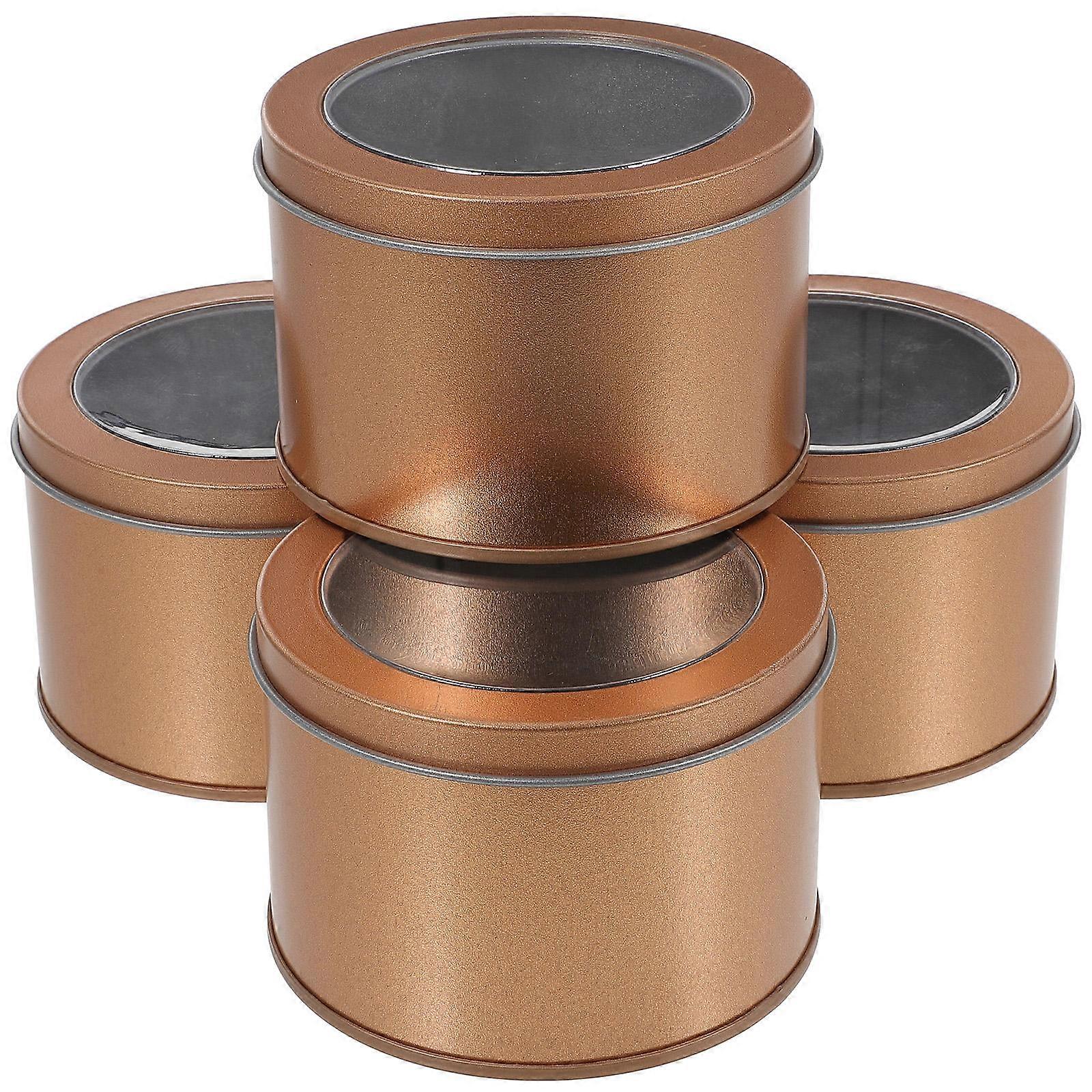 Rose Gold Tinplate Dessert Boxes for Storage Smooth Safe Reliable with Clear Window 4 pcs