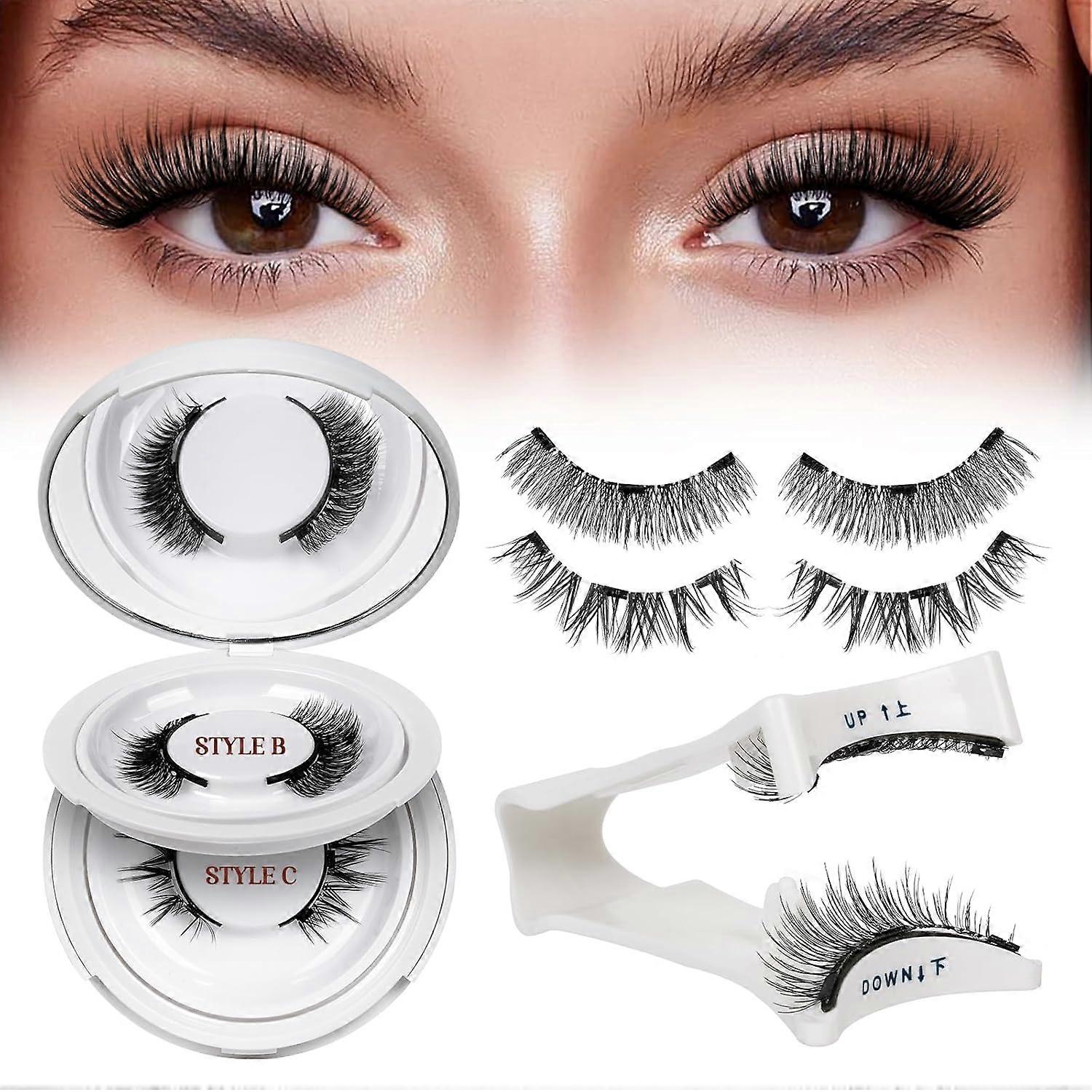 Magnetic Eyelashes 2 Pairs Reusable Magnetic Eyelashes with Applicator No Glue Required Eyelashes Cat Eye Natural Eyelash Cluster Set Easy to Pu