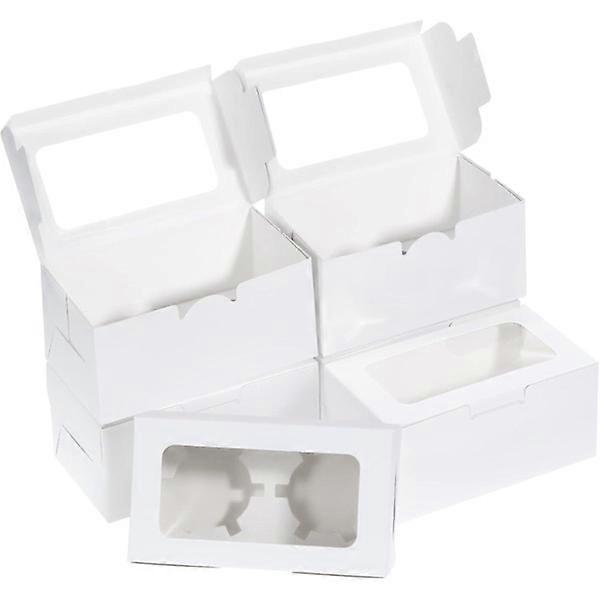 White 50-pack Cupcake Boxes with Window and Inserts, 2-Hole Cake Boxes, Bakery Boxes, Cardboard Packaging Box