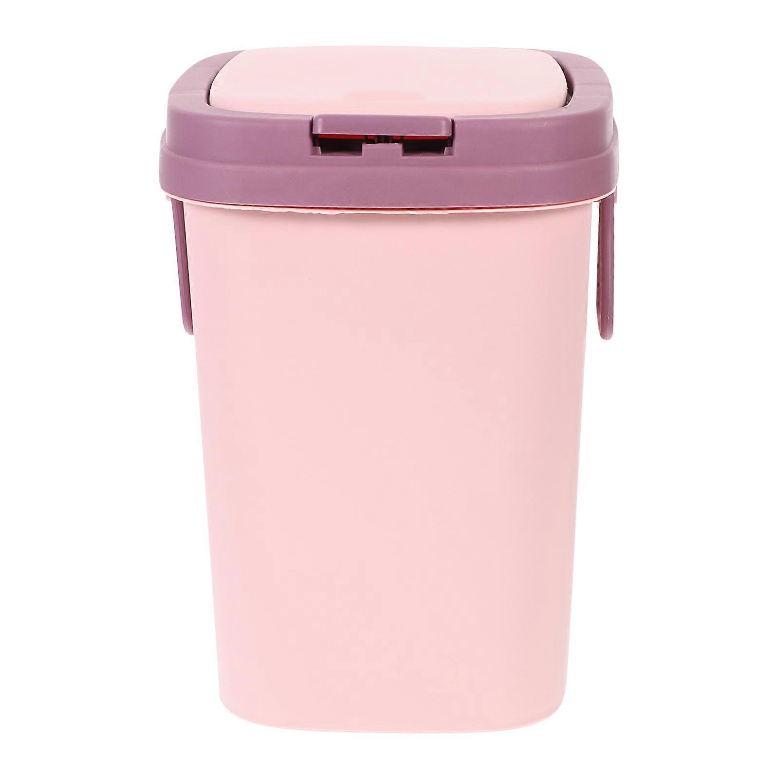 Push Button Plastic Trash Can with Lid for Kitchen or Living Room in Pink Size S