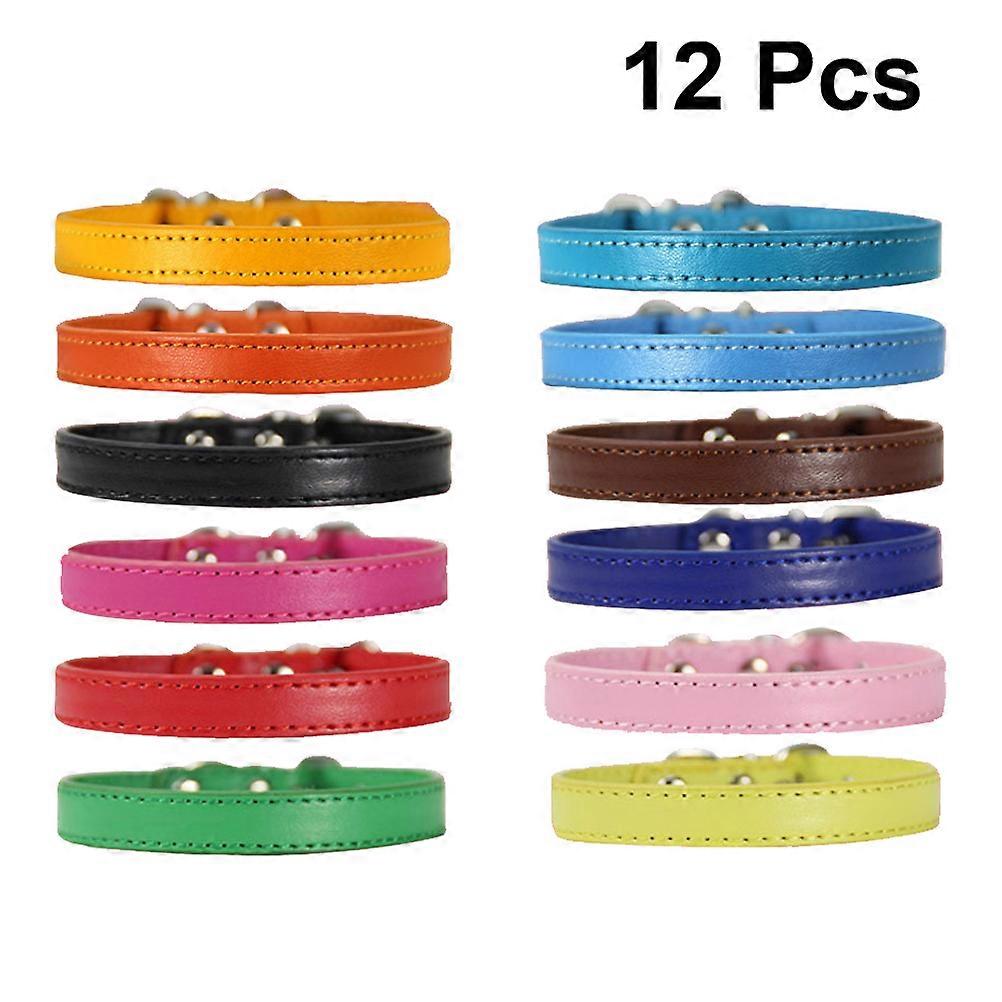 12Pcs Simple Design PU Pet Collar For Dog And Cat Assorted Color Practical Pet Accessory For Daily Use