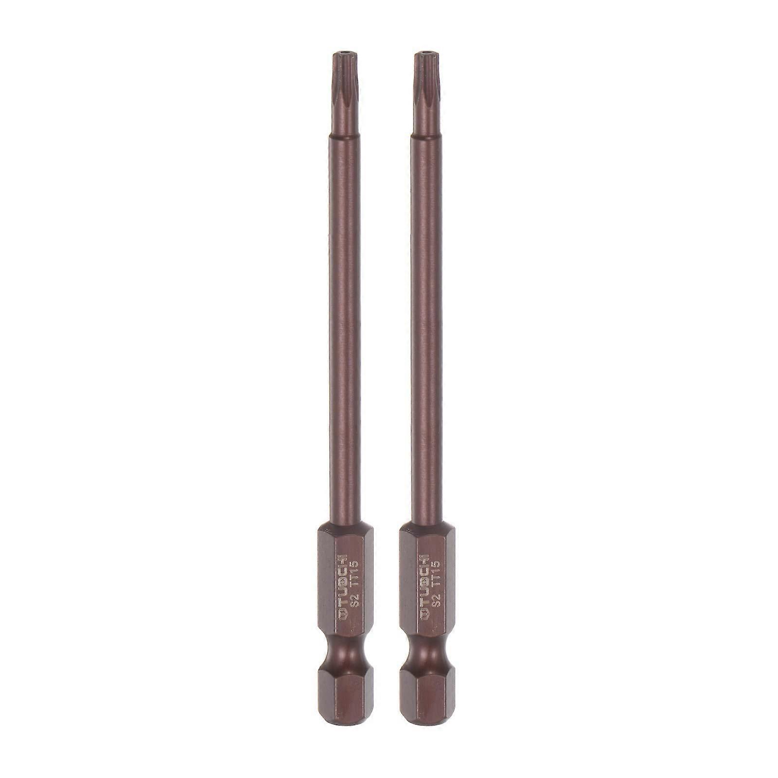 T15 Torx Bit Magnetic Star Head 1/4 Inch Hex Shank 4 Inch Length Red Screwdriver Set of 2