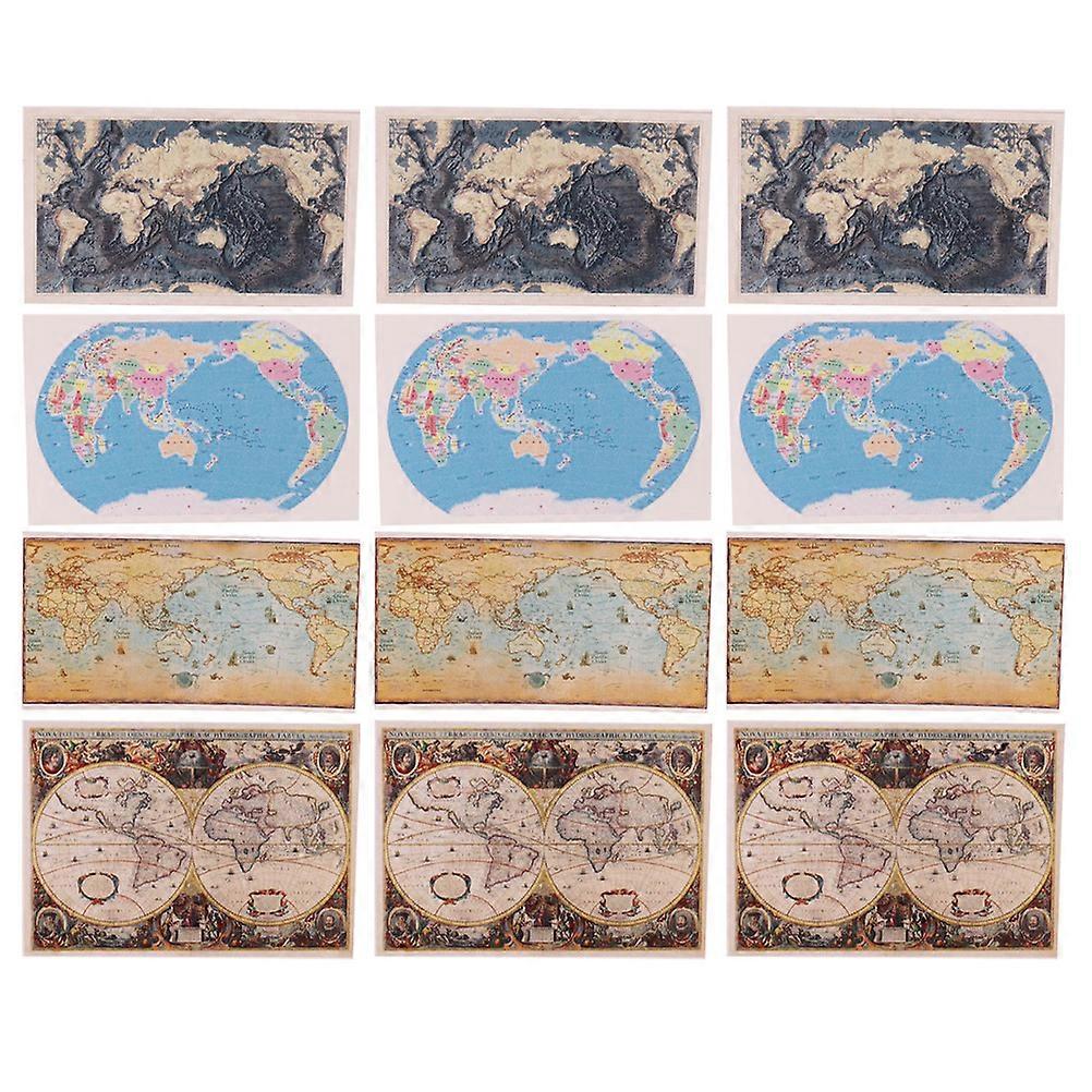 12pcs Mini Paper Maps for Dollhouse Furniture Model 1/12 Scale Decor