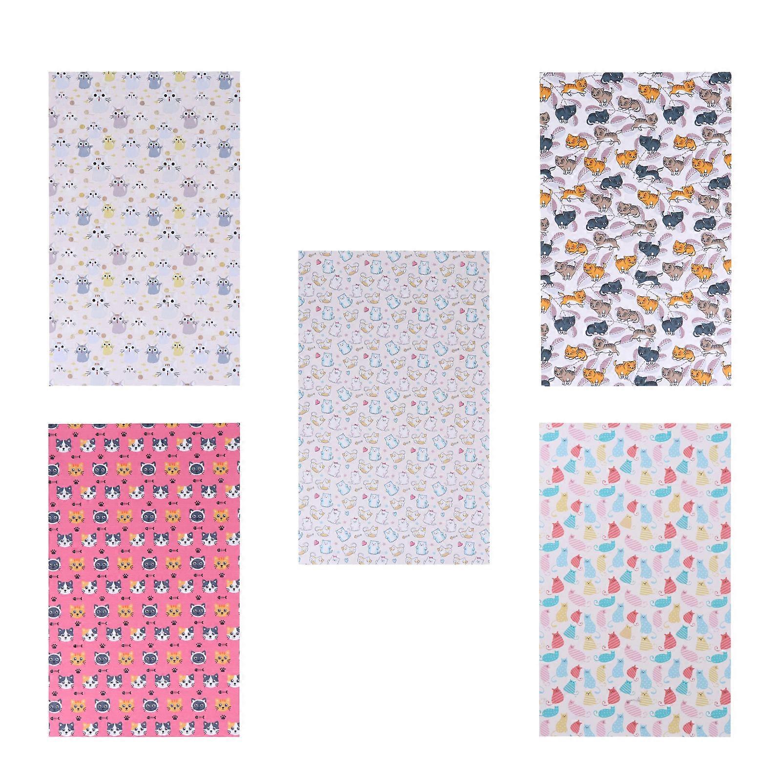 Lovely Cat Pattern PU Faux Sheet Material for DIY Projects Assorted Color Shapes 5Pcs