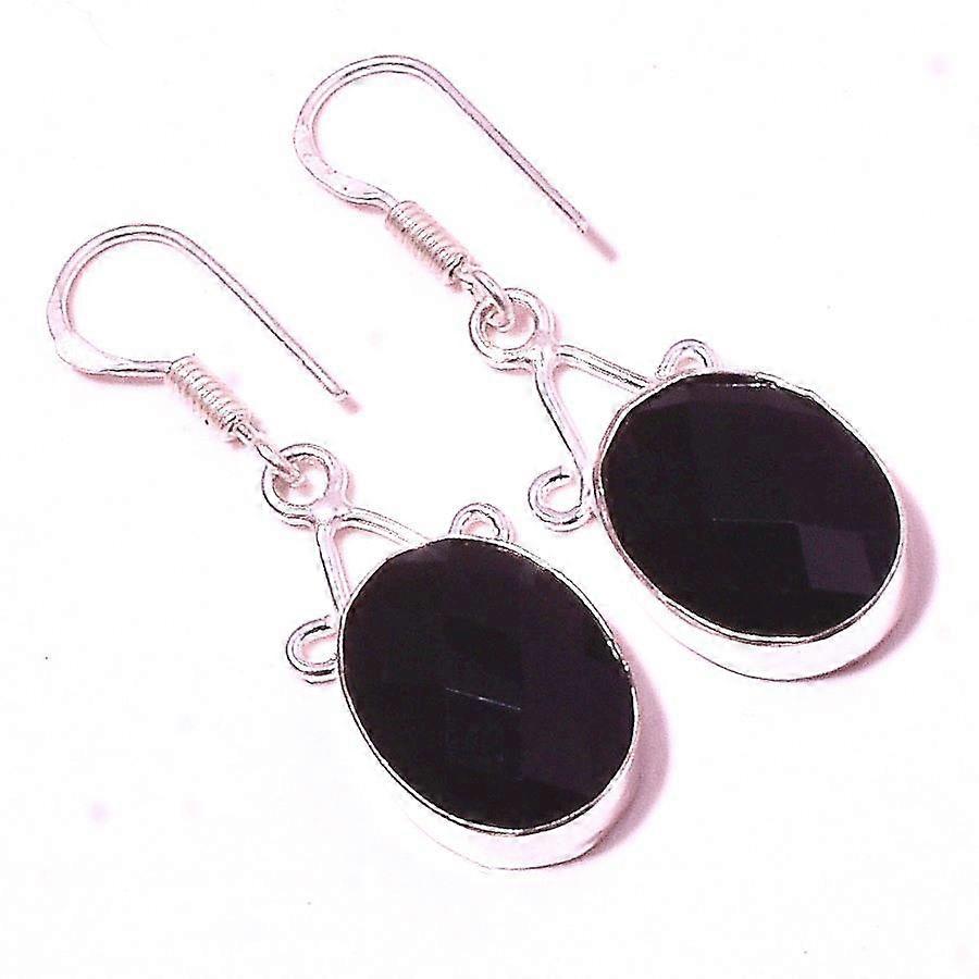 Black Spinel Gemstone Handmade Ethnic Drop Dangle Jewelry Earrings 2.10" z1j22