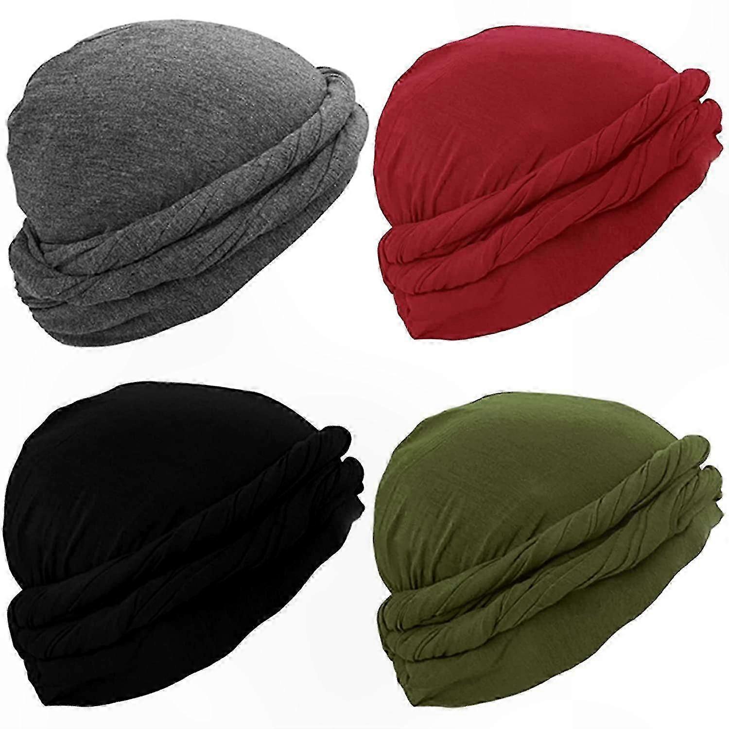 4-Pack Men's Turban Head Wraps with Elastic Modal and Satin Lining for Comfortable Styling