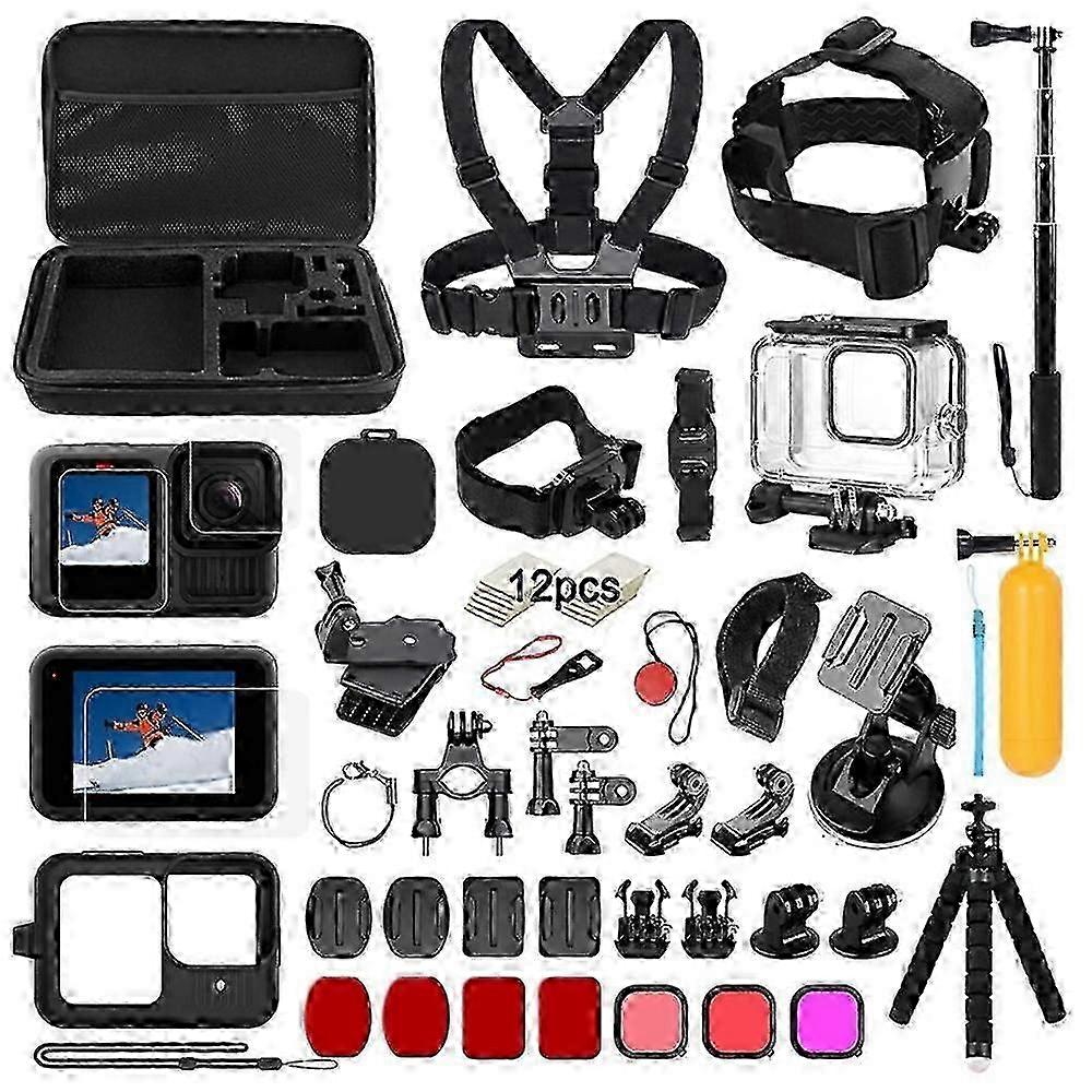 GoPro Hero 13 Waterproof Case with Chest Strap: Tempered Glass Screen Protector & Selfie Stick Compatibility