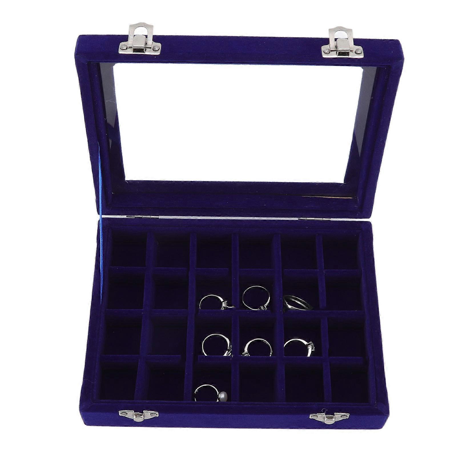 24 Grid Blue Earring Storage Box with Transparent Lid for Studs