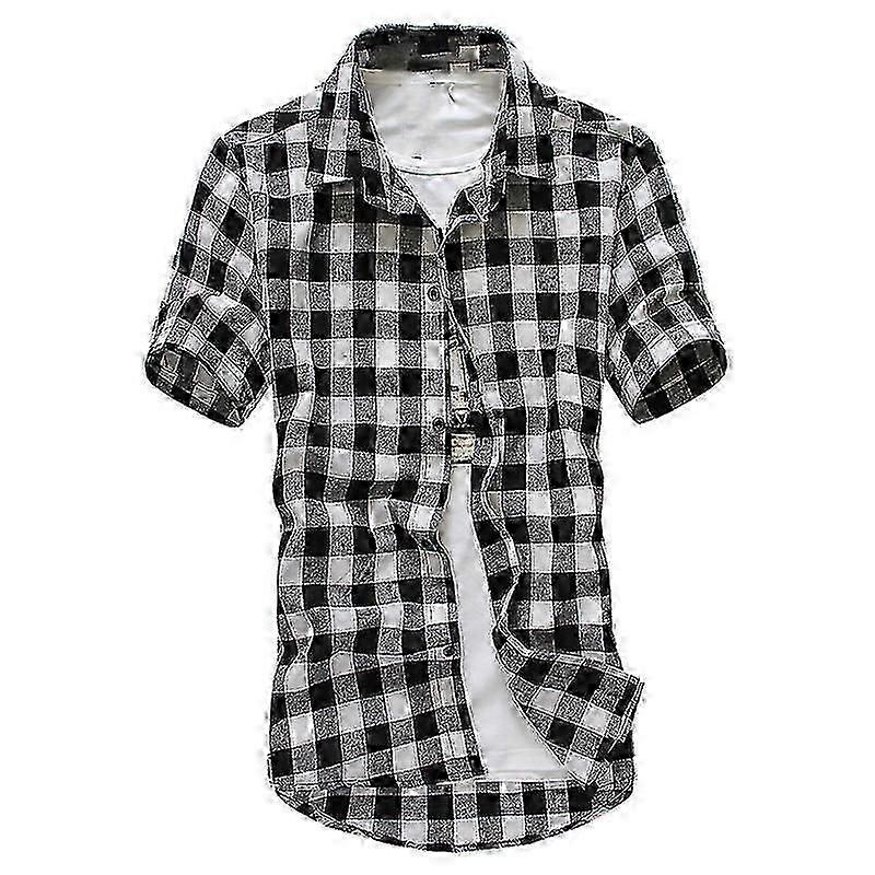 Zomer Heren Shirts Korte Mouw Geruite Button-Down Tops jm