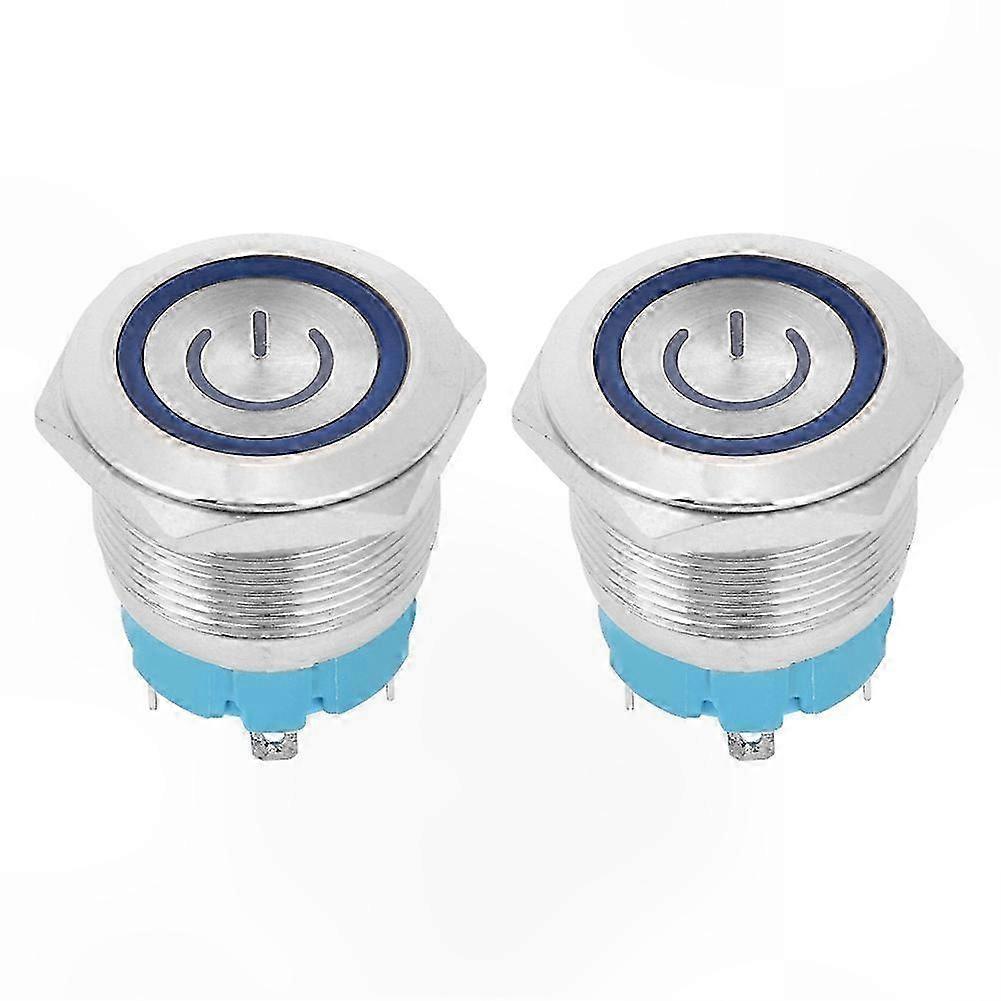 2 Pack 4 Pin Push Button Switch with LED Light 3-6VDC Flat Head Round Power Button