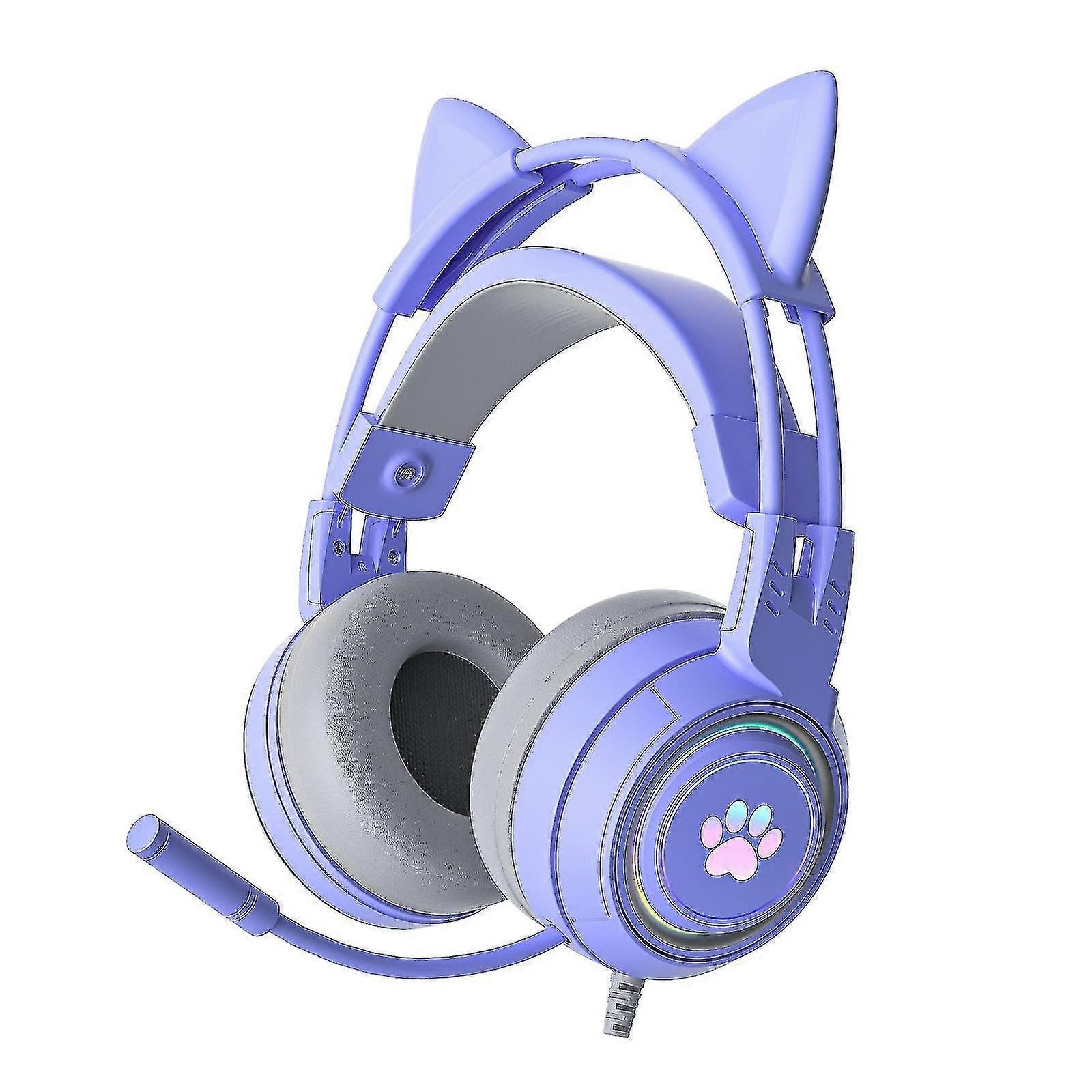 Gamer Cat Ear Gaming Headset With Microphone Computer Headset With Rgb Light For Laptop Pc Ps4/5 Xbox