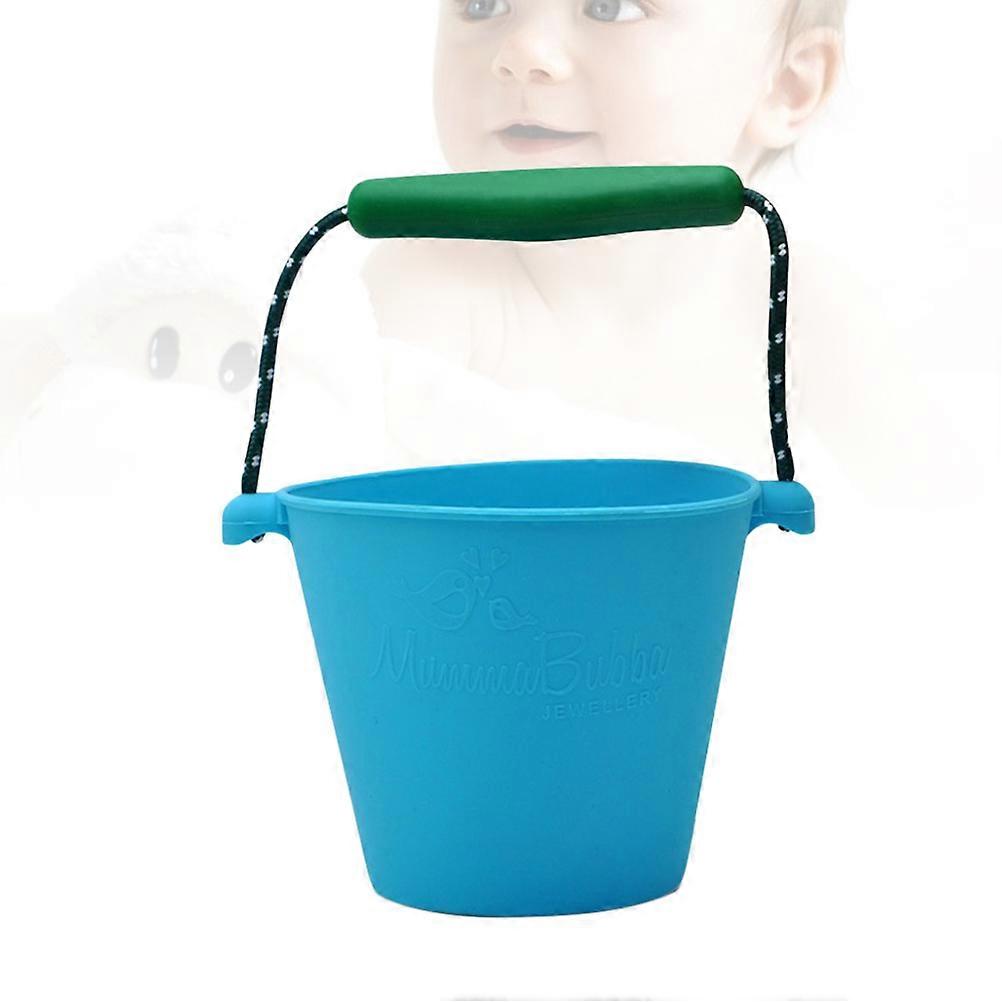 Portable Collapsible Bucket Multi Function Silicone Water Bucket Children Play Toys for Beach Bath Outdoor(Blue Handle for Random Color)