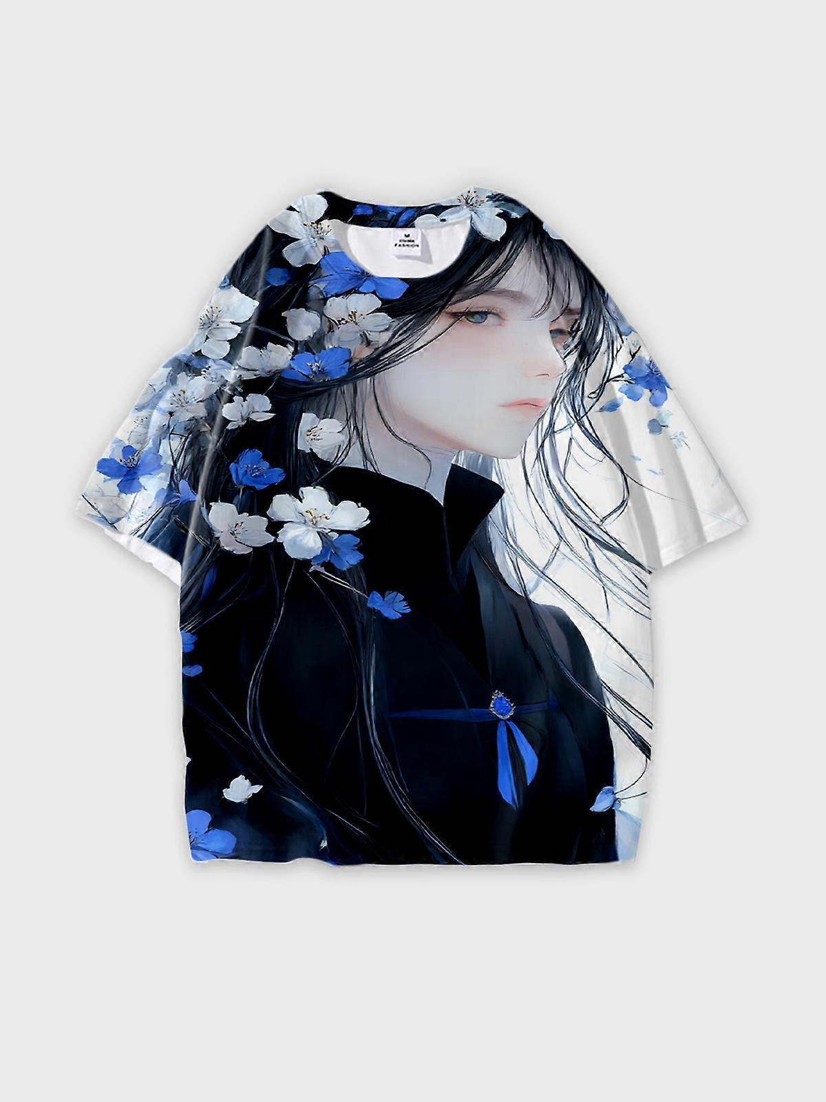 T-Shirt Round Neck, Loose Short Sleeve Pattern Graphic Tee, Unisex Summer Casual Top V2692