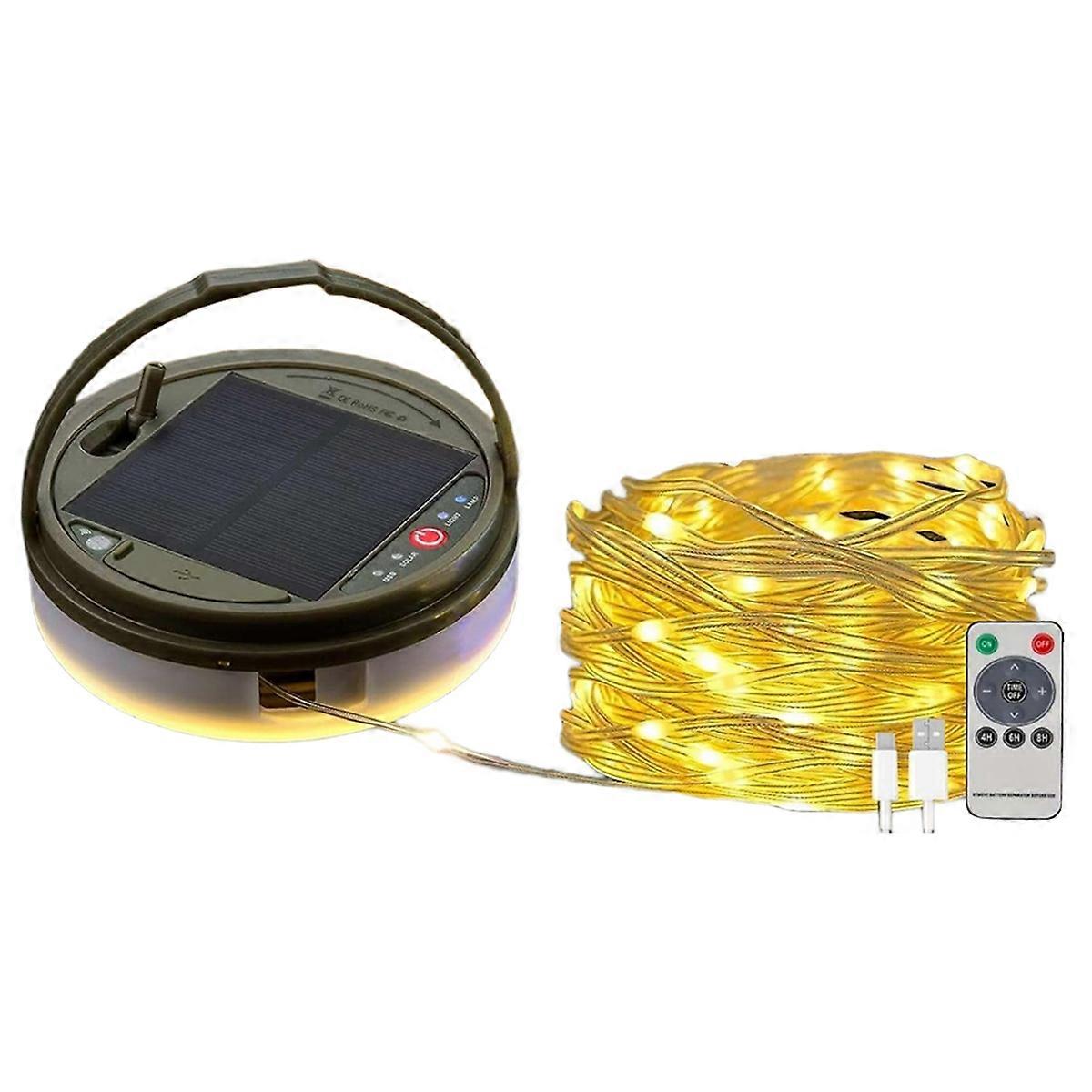 Solar Camping String Lights, 32FT Hanging Fairy String Lights 100LEDs, Portable Waterproof Camping Lamp, Remote Control