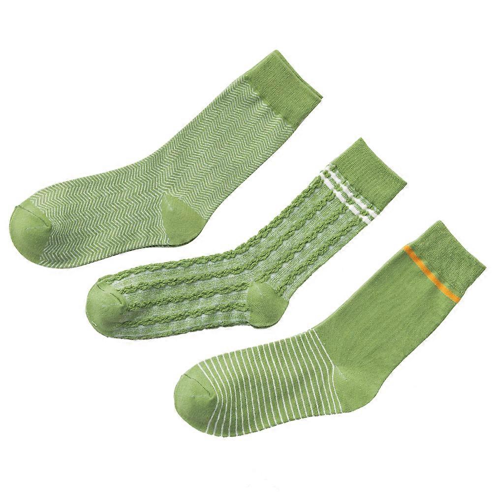 3 Pairs Women Cotton Socks Medium Tube Stockings Tube Socks Casual Dress Up Props (Green Stripe + + Green Pattern)