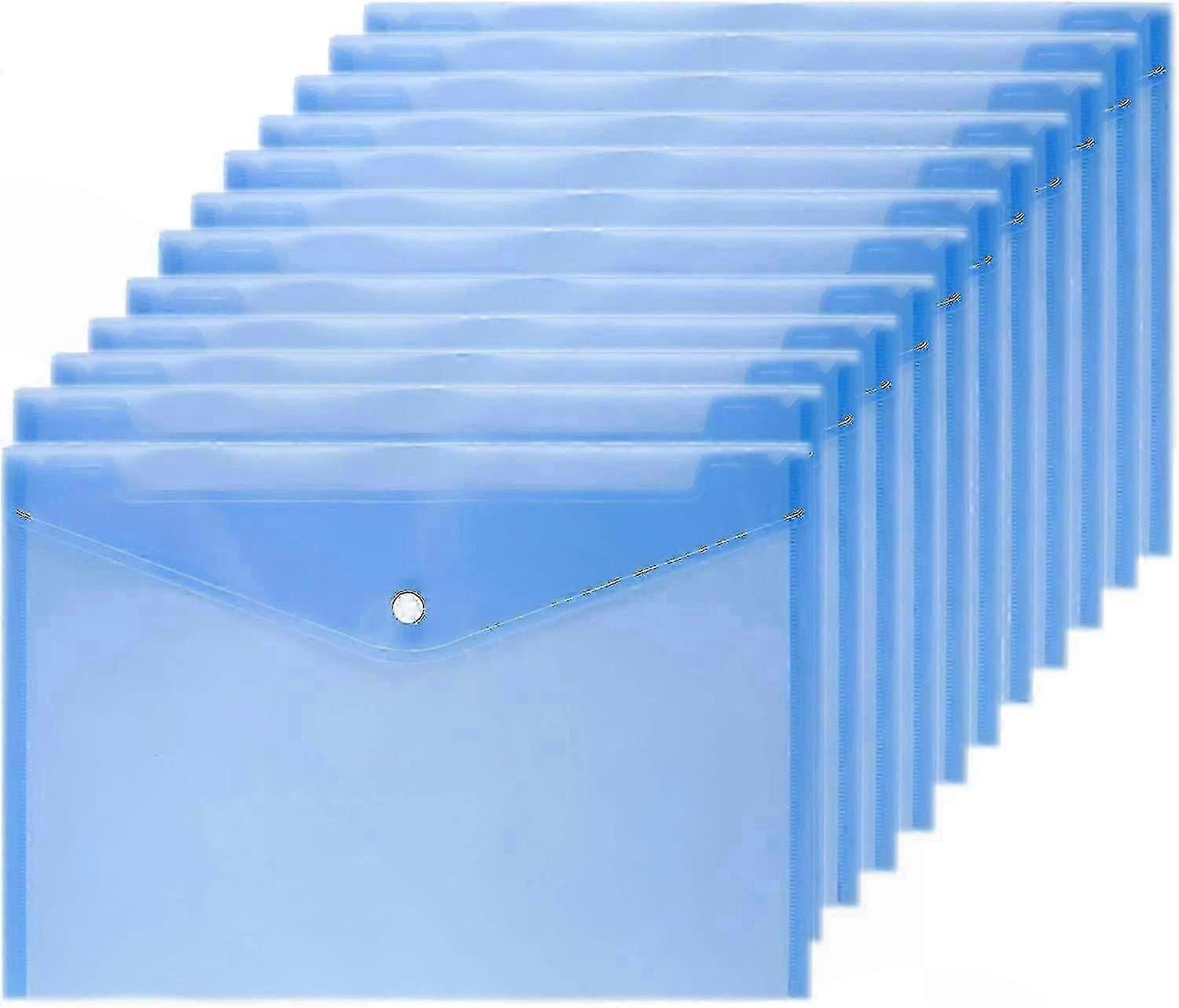 A4 Size Clear Document Envelopes, 12 Pack Snap Closure Storage Sleeves for Papers and Files