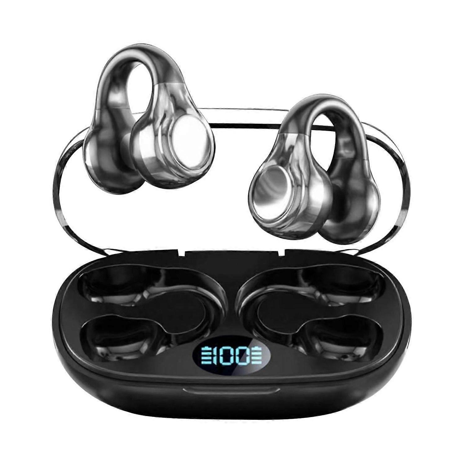 Bone conduction open earphones Bluetooth 5.3 built-in microphone IPX6 waterproof(Black)