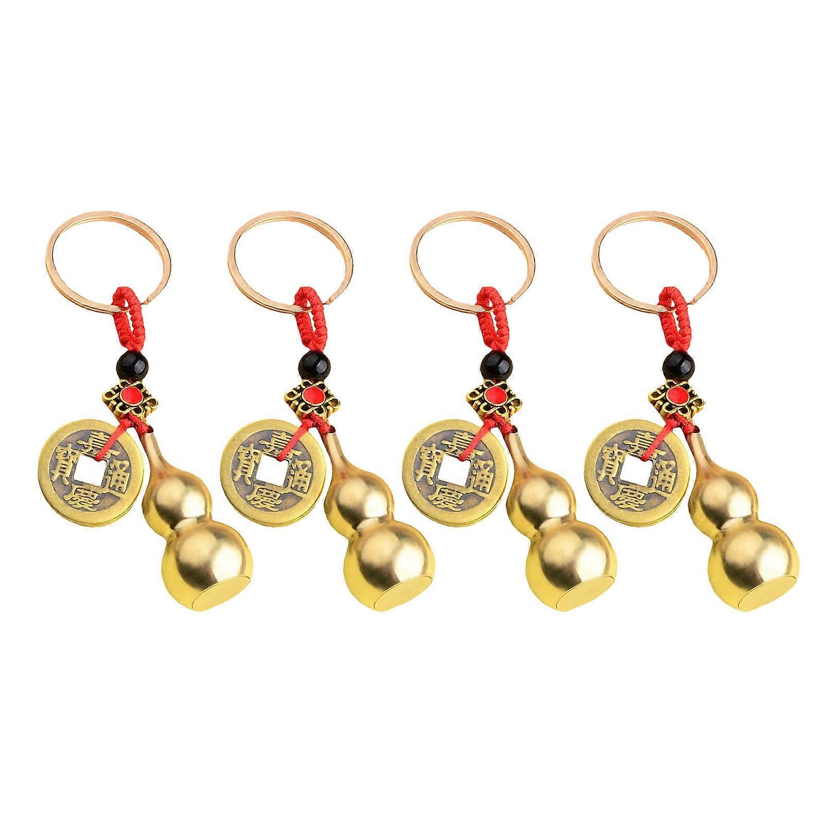 Brass Gourd Keychain for Lucky Wealth with 8Pcs Coin Charms Accessory