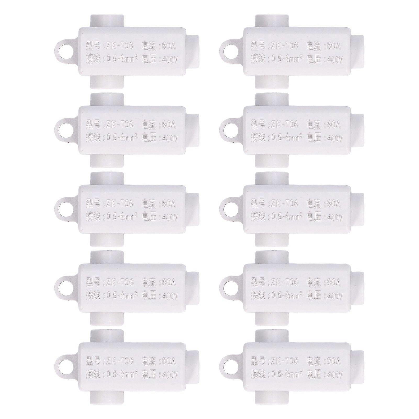 10Pcs T Type Splitter Block 3 Way Inline Junction Connector Box High Power ZKT06 400V 60A