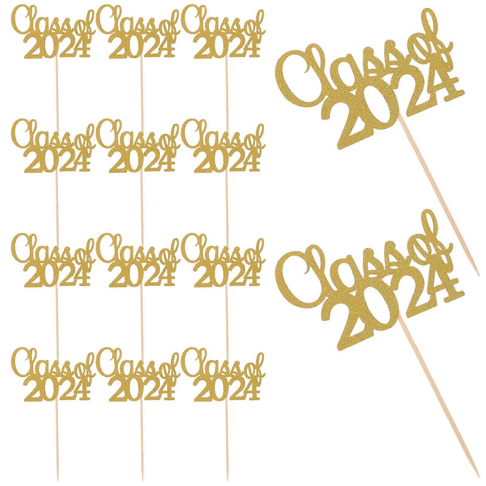 Class of 2024 Graduation Cake Picks for Party Decor 15Pcs Set