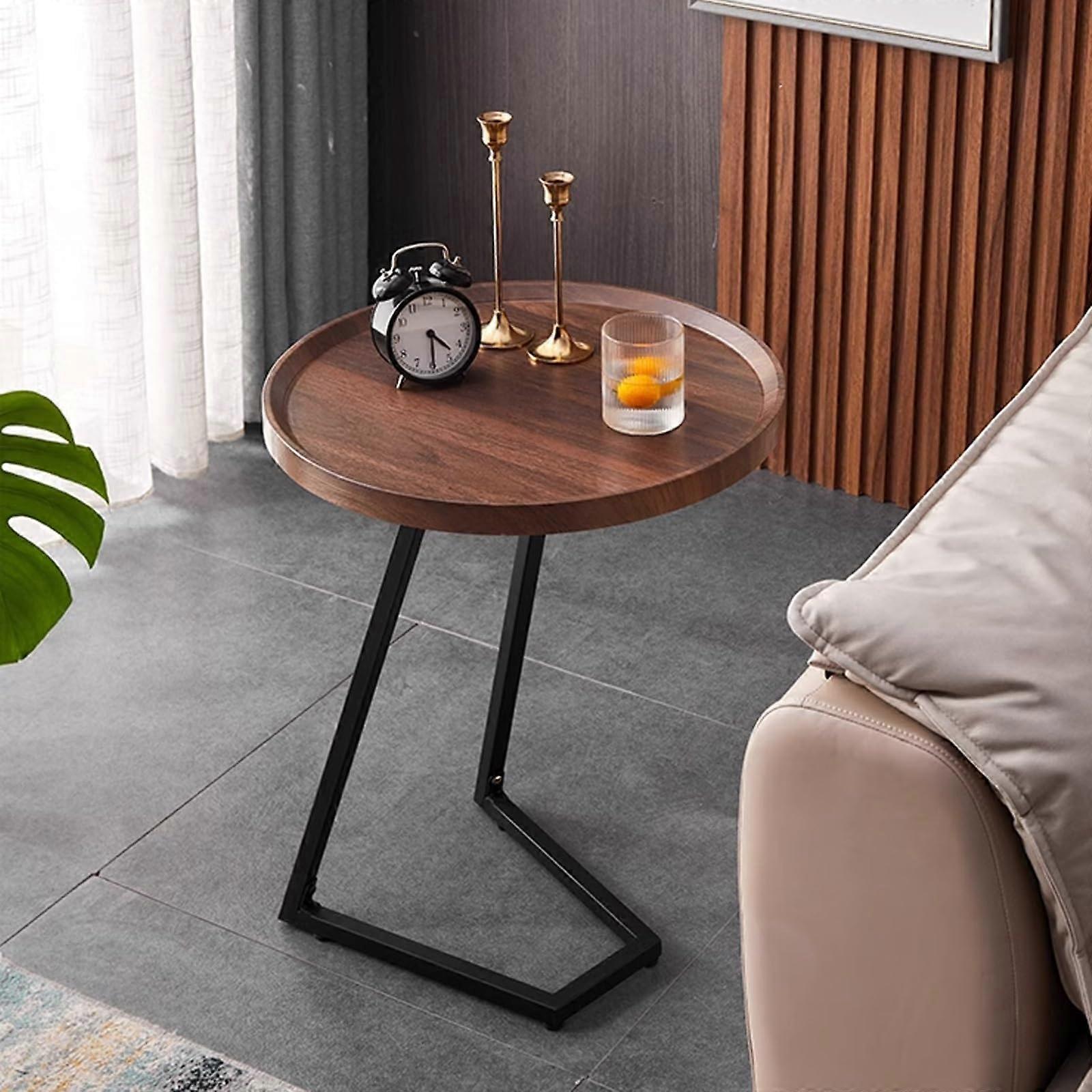 Side Table C Shape Narrow CTable 50cm Walnut Desktop With Black Stand VShaped Bracket Heightened AntiFall Edge