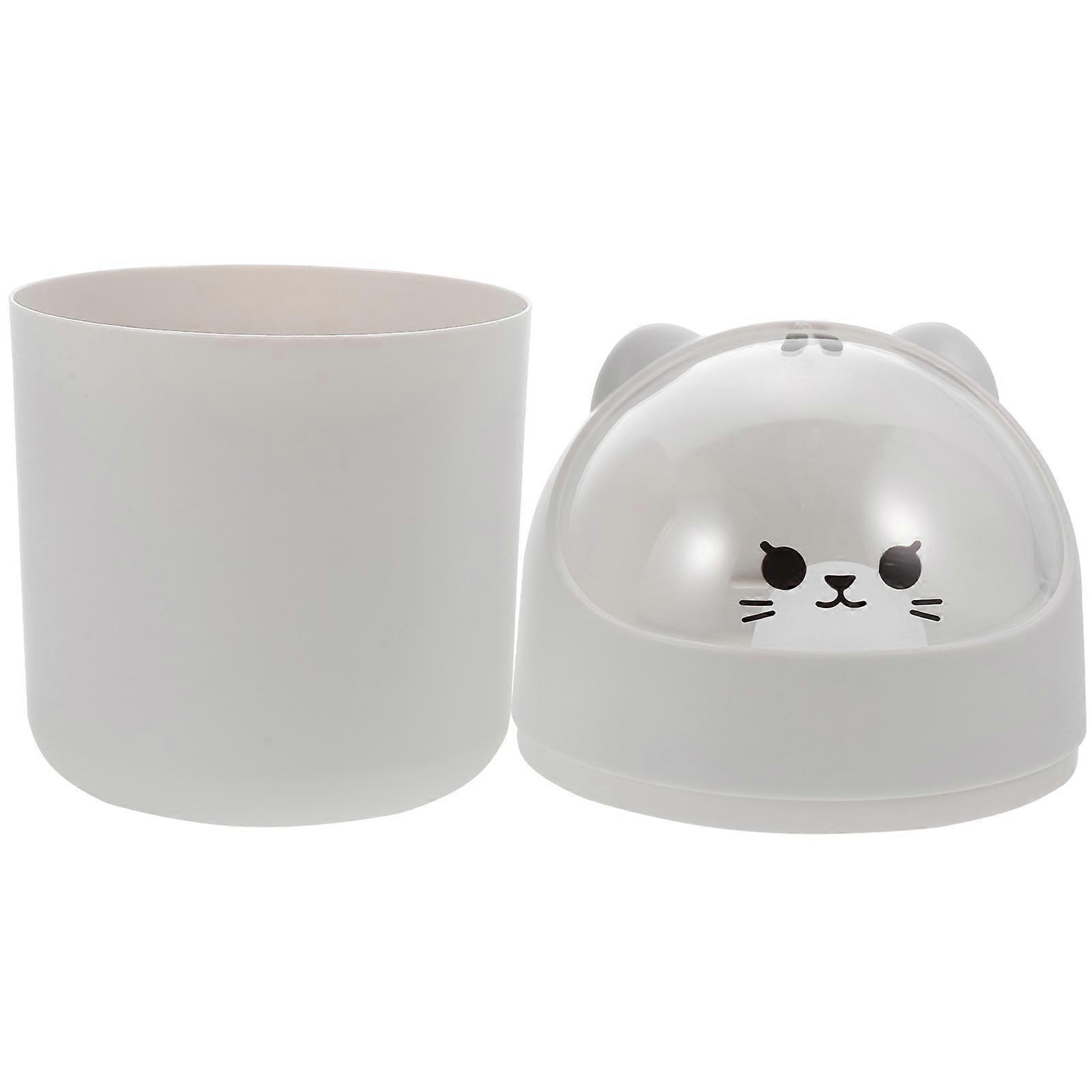 Small Grey Desktop Trash Can for Storage Cartoon Waste Container 2Pcs