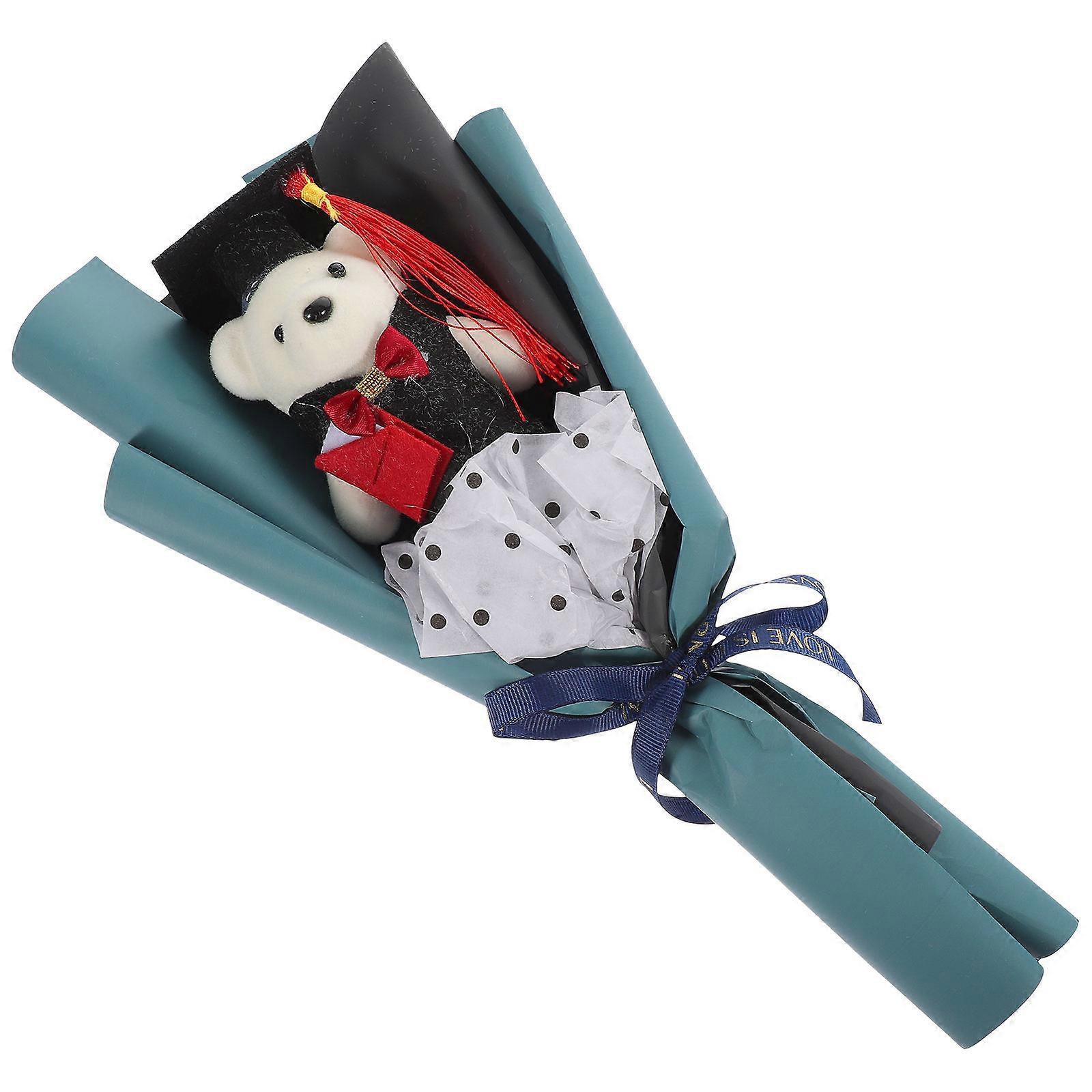 Blue Graduation Bear Bouquet for Decoration with 3Pcs Plush Bear Dolls