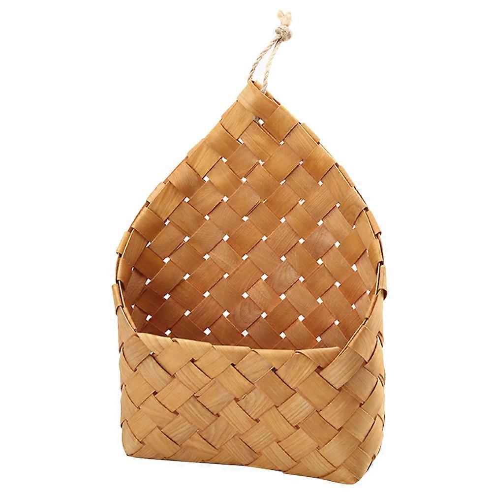 Wall Mounting Woven Hanging Basket 2Pcs Flower Storage For Balcony And Garden Decoration In Rectangular Light Brown Shape