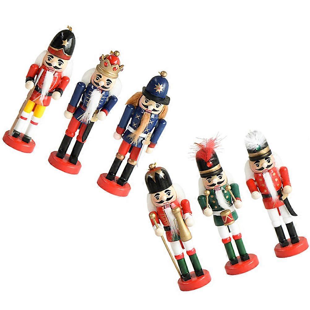 Nutcracker Hanging Decorations Wooden Nutcracker Shape Christmas Tree Scene Assorted Color Hanging Decorations 6Pcs