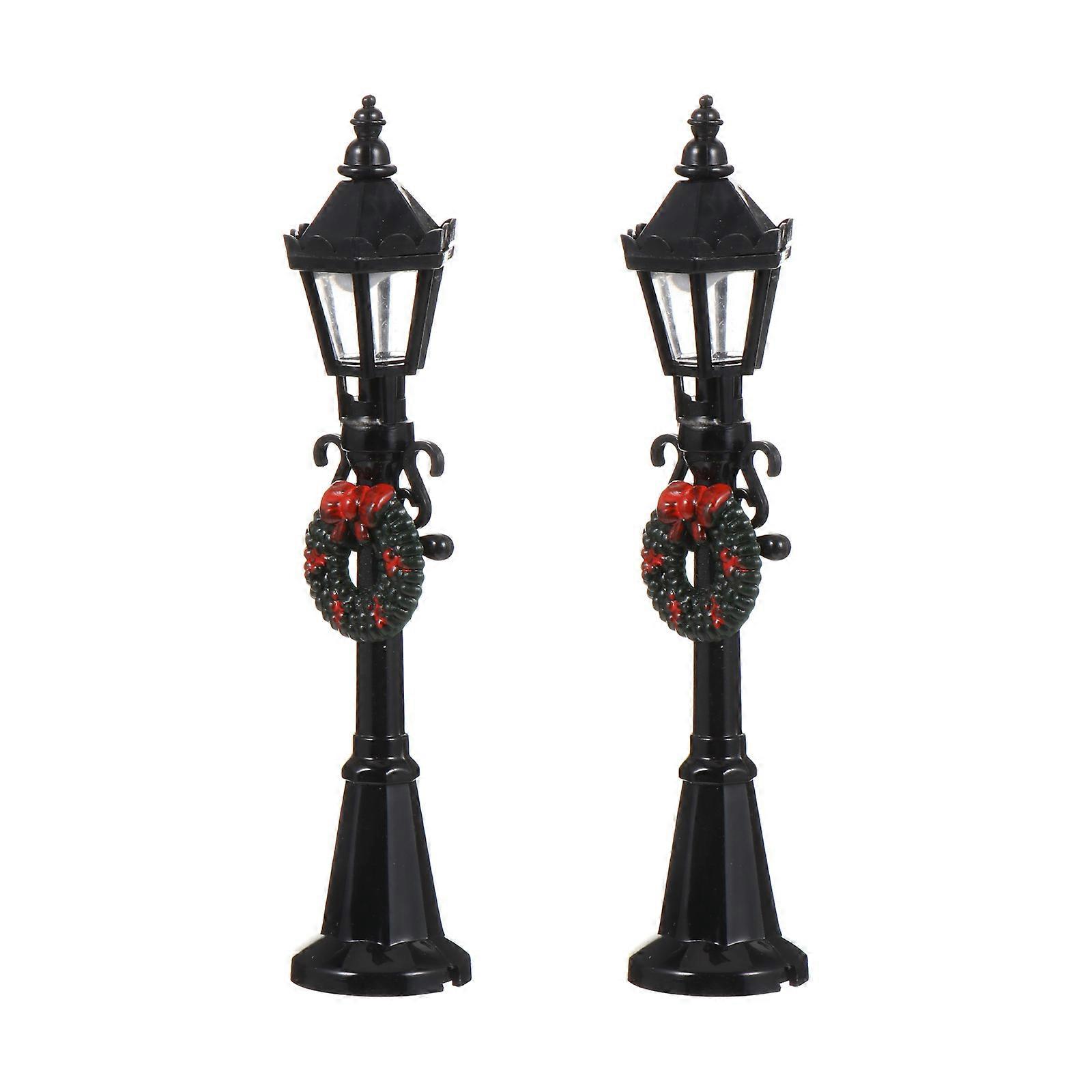 Black Mini House Accessory for Decoration 2Pcs Simulation Lamp Model