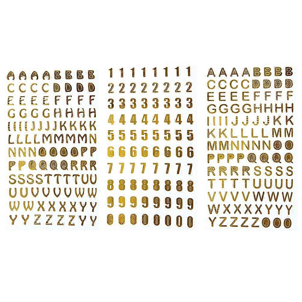 Golden Notebook Stickers Hot Stamping Letters Numbers for Crafting 6 Sheets