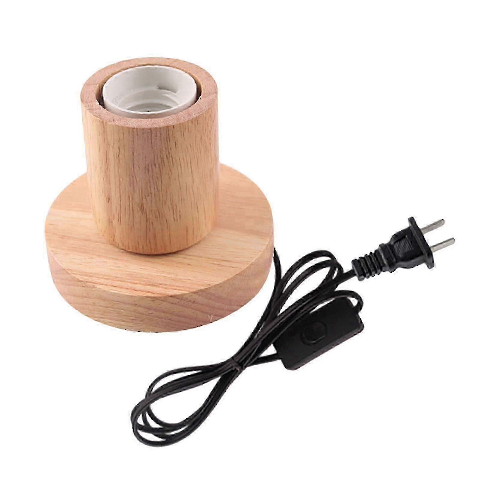2025 Rustic E27 Wooden Base Table Lamp Reading Desk Light with Plug Nightlight Bulb Socket Holder for Bedroom Decor