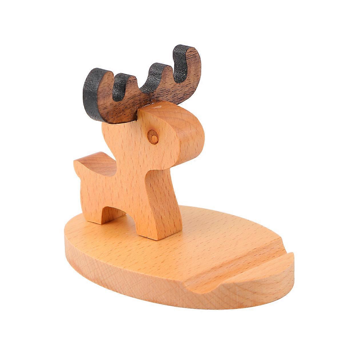 Phone Holder Creative Wood Phone Stand Deer Shape with 2Pcs on Desktop